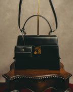 -SPECIAL- "Salvatore Ferragamo" 90's-00's Gancini contrast stitch leather handbag