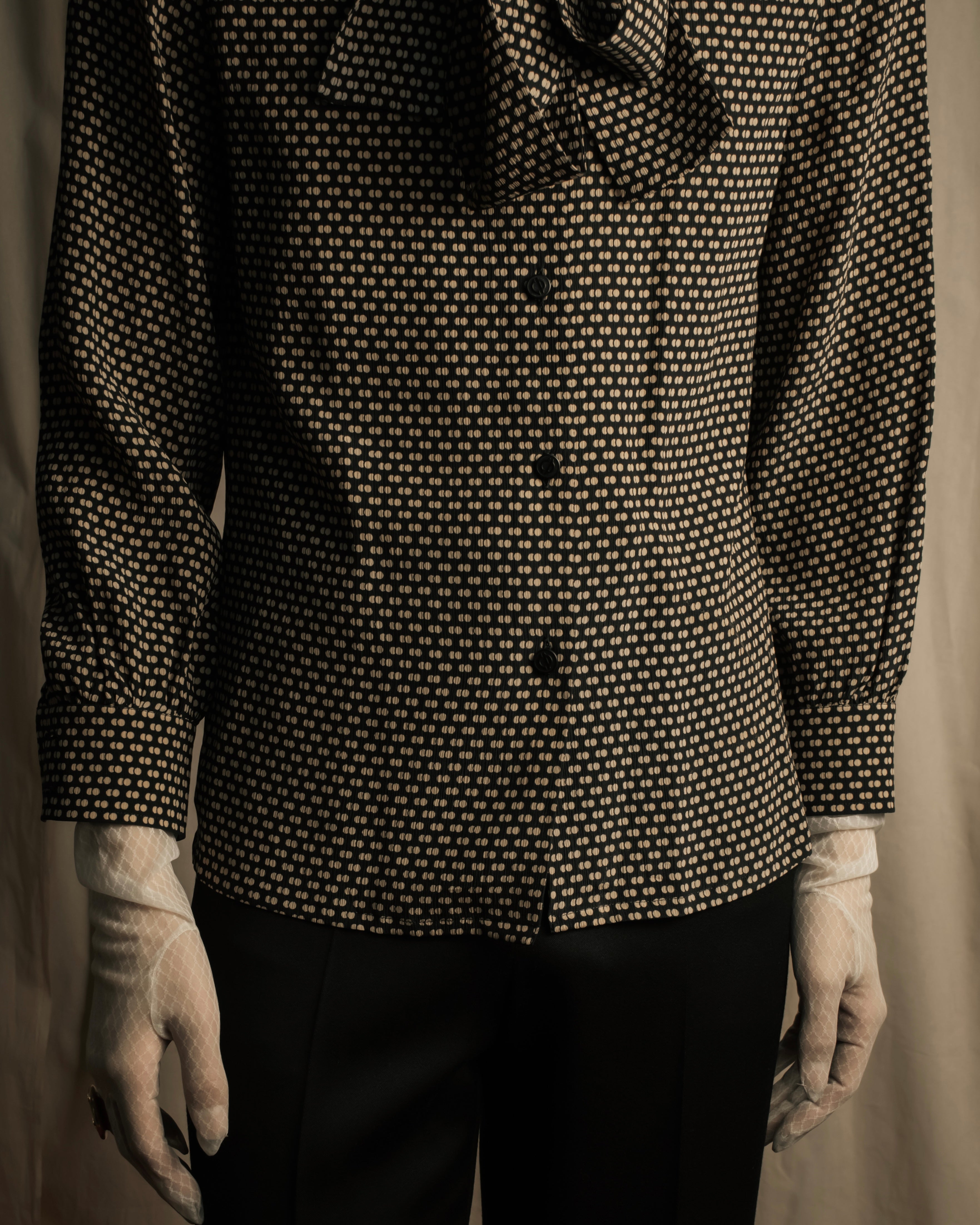 "Christian Dior PRETA PORTER" Ivory polka dot bow tie blouse