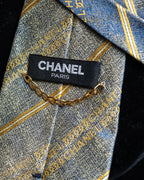 "CHANEL" Regimental pattern gold scattered design neck tie