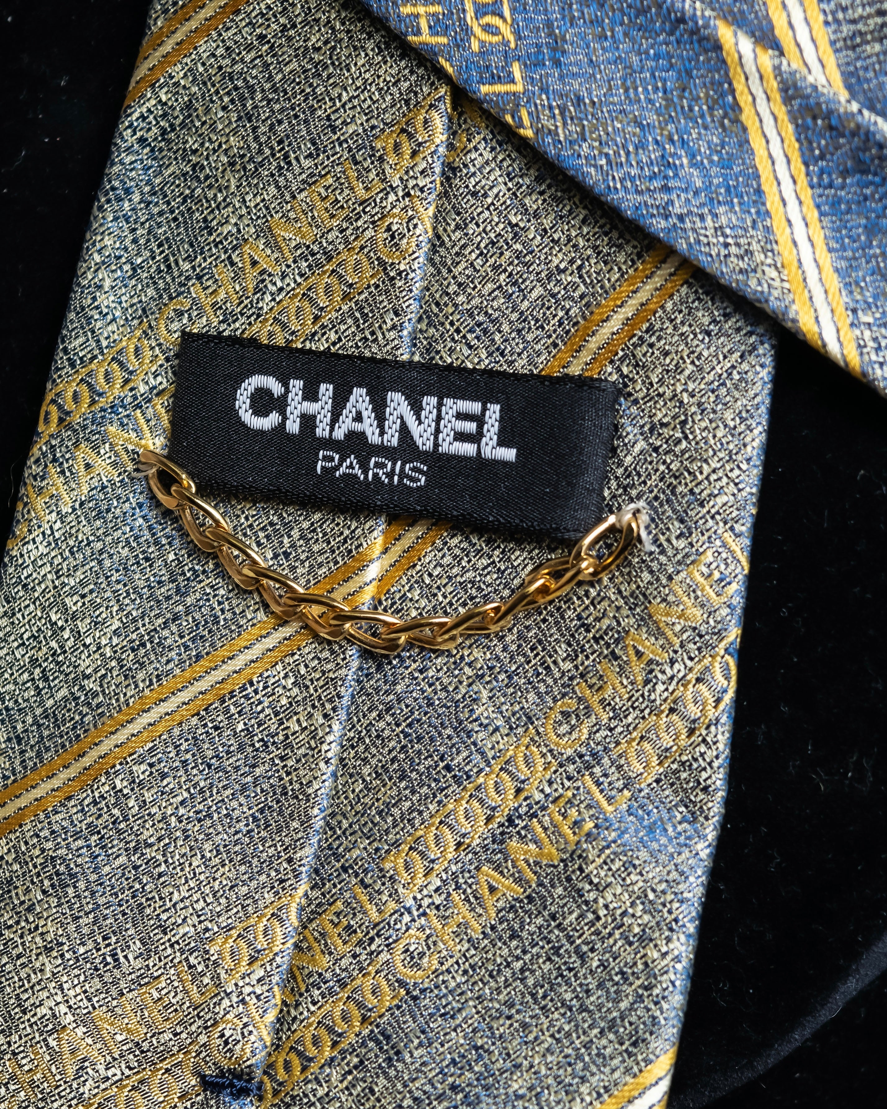 "CHANEL" Regimental pattern gold scattered design neck tie