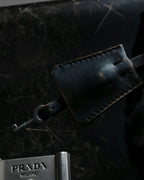 "PRADA" Aged metal parts design leather hand bag