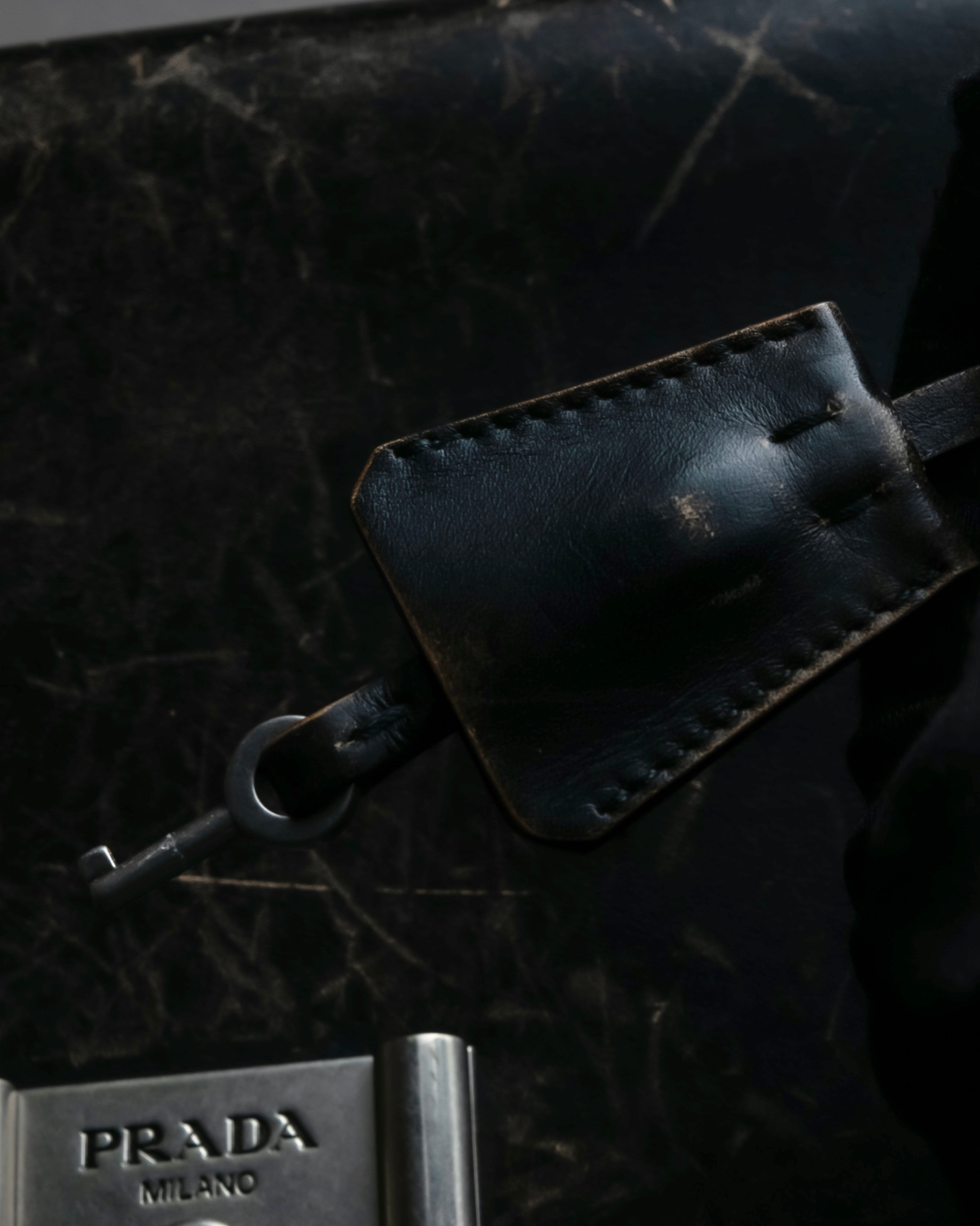 "PRADA" Aged metal parts design leather hand bag