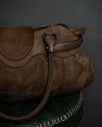 "Salvatore Ferragamo" Gathered form Gancini motif design suede hand bag