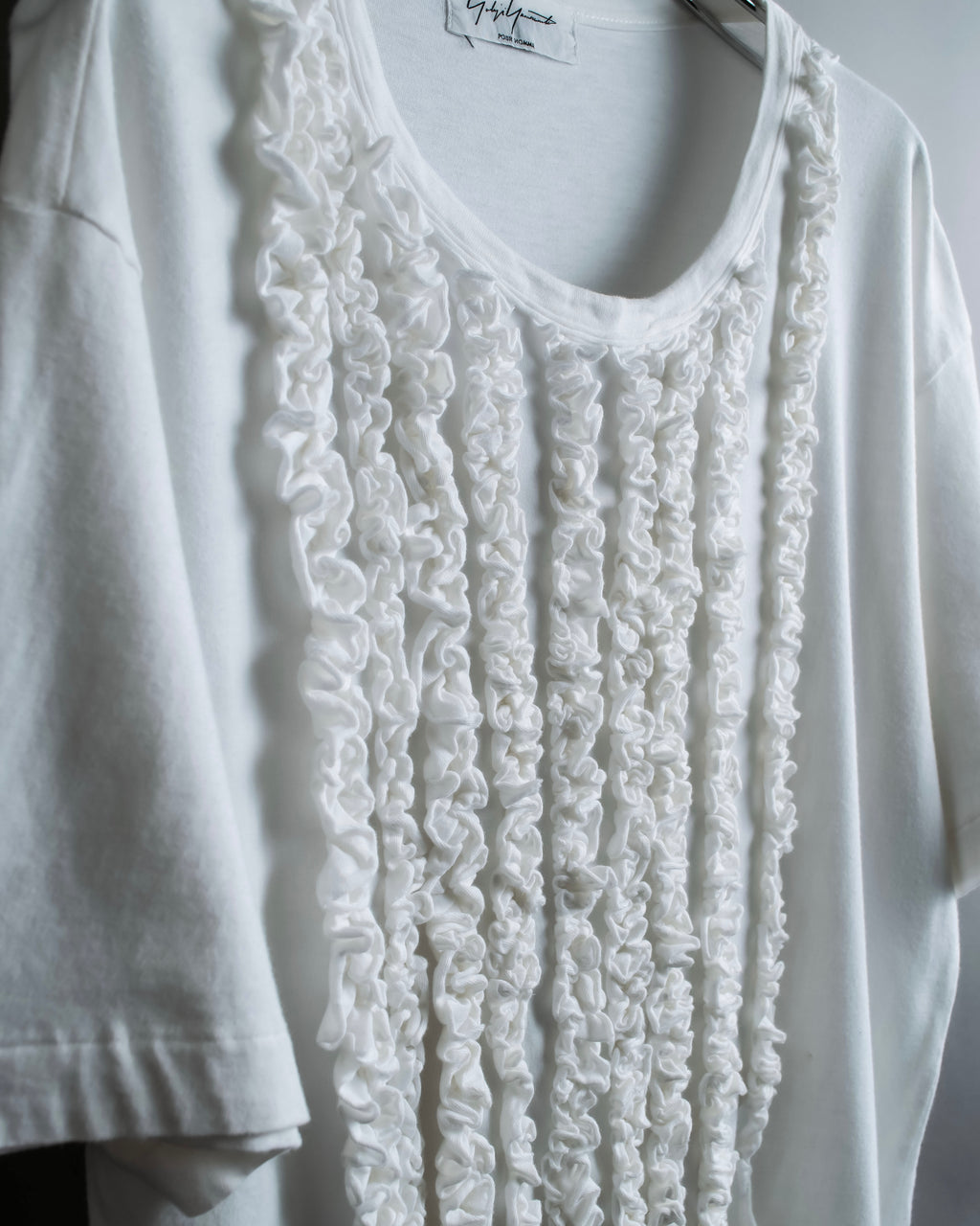 "Yohji Yamamoto POUR HOMME" Long ruffle design soft cotton T-shirt