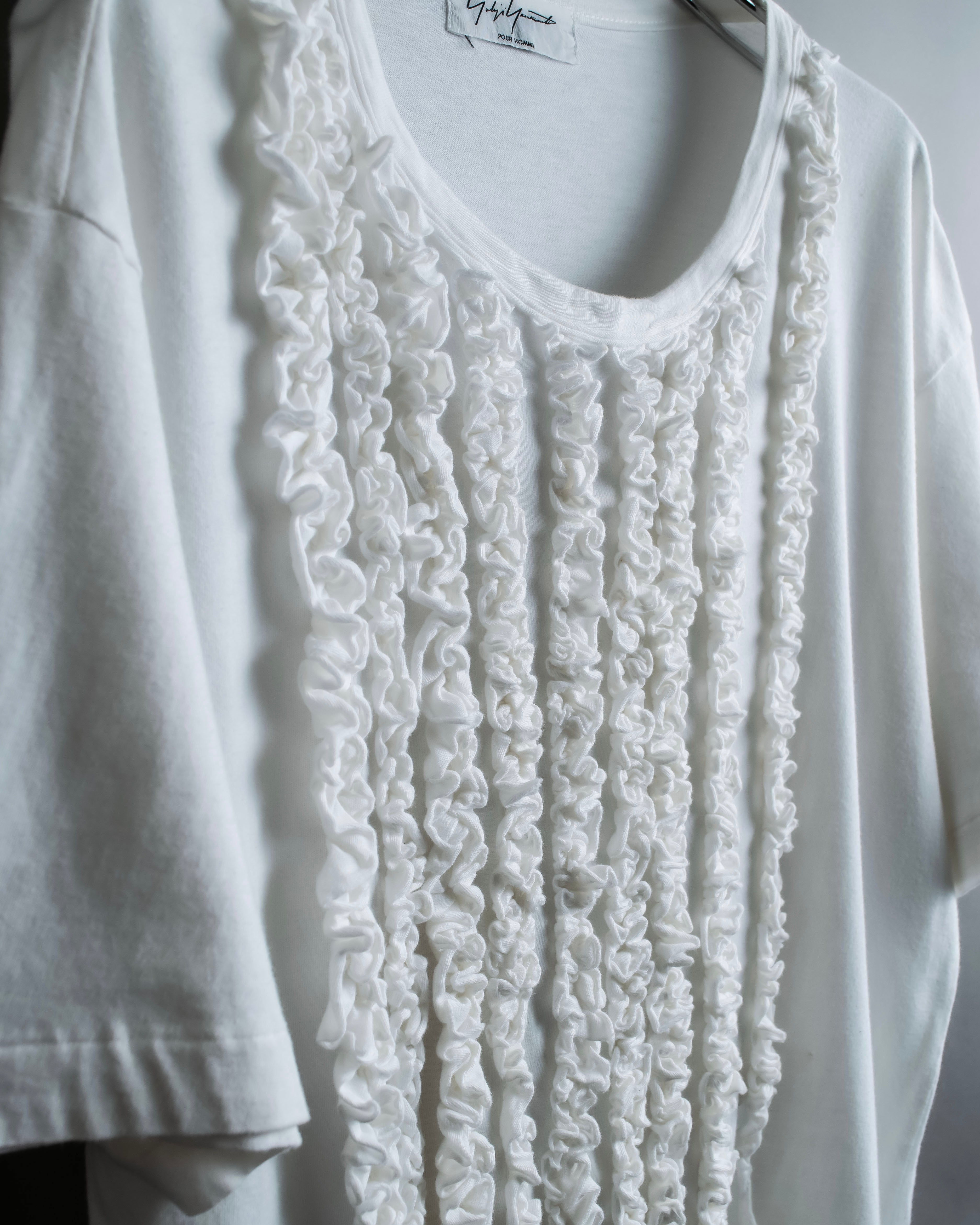 "Yohji Yamamoto POUR HOMME" Long ruffle design soft cotton T-shirt