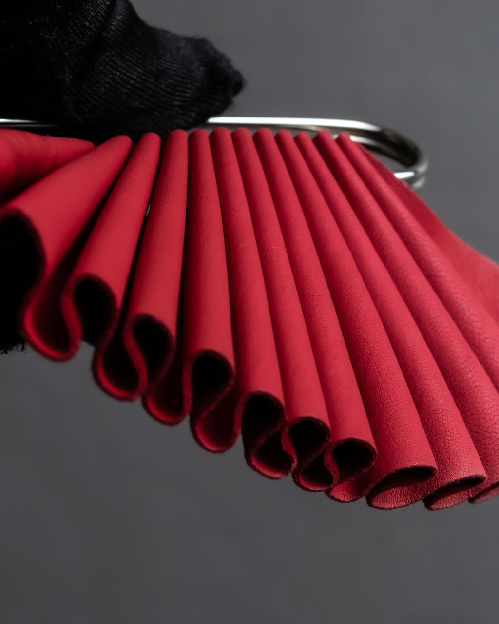 "LOEWE"  Red pleated motif safety pin brooch