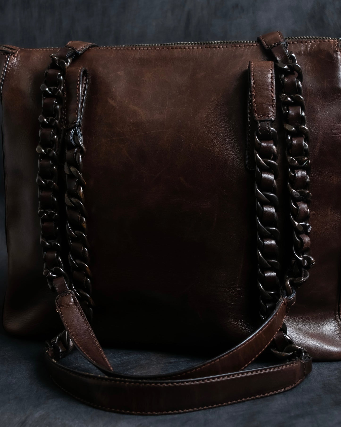 "PRADA" Brown leather chain shoulder bag