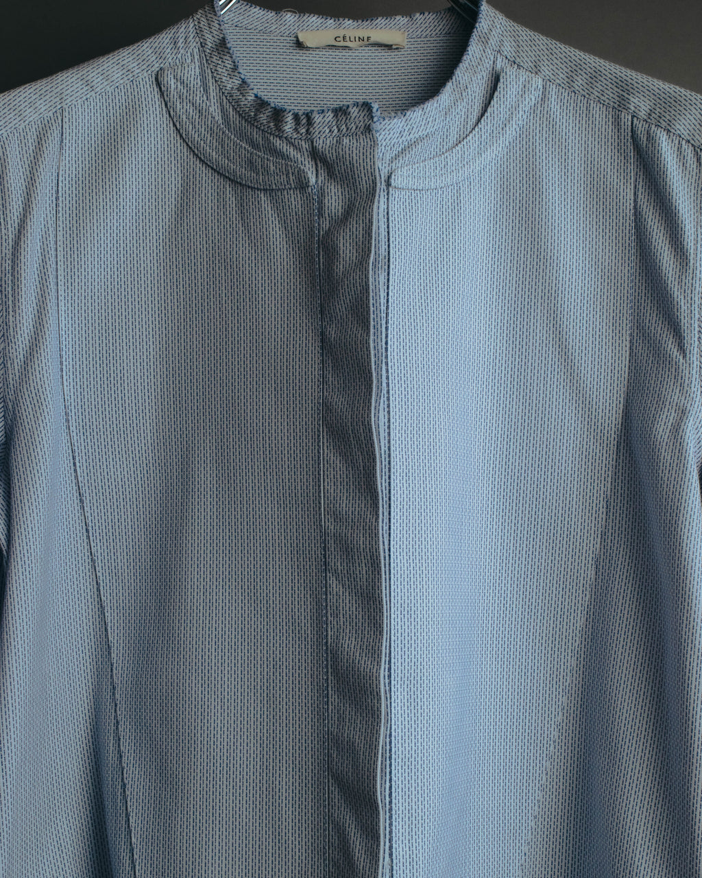"CÉLINE" 10's Textured cotton collarless tunic shirt