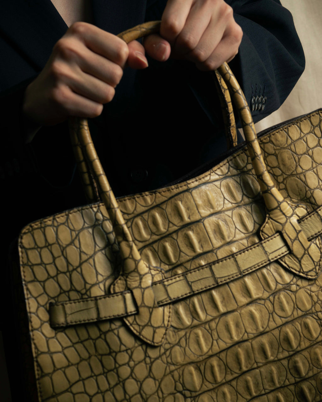 "MIU MIU" Belt strap design embossed leather hand bag