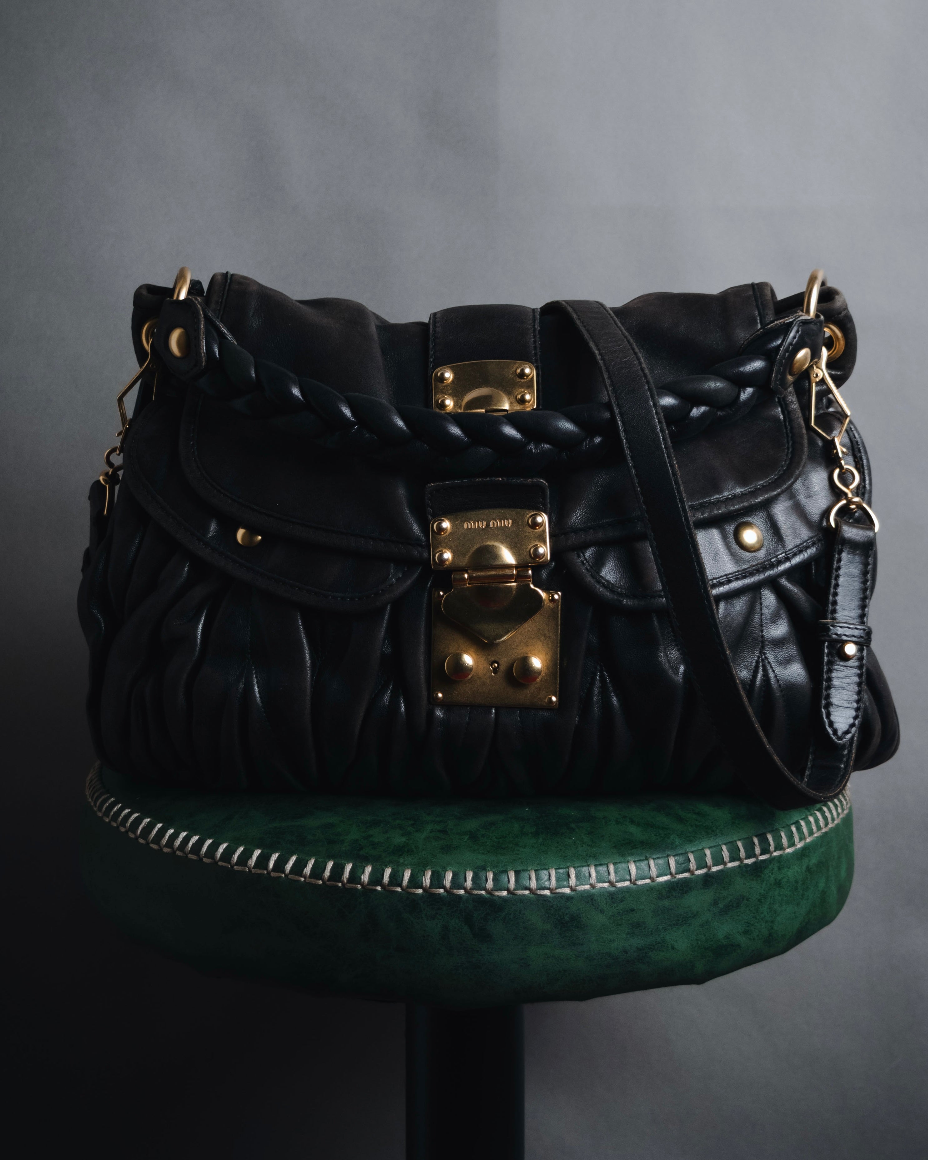 MIU MIU (Miu Miu) - Quilted Chest Bag - Brown - 2000s Archive Gold