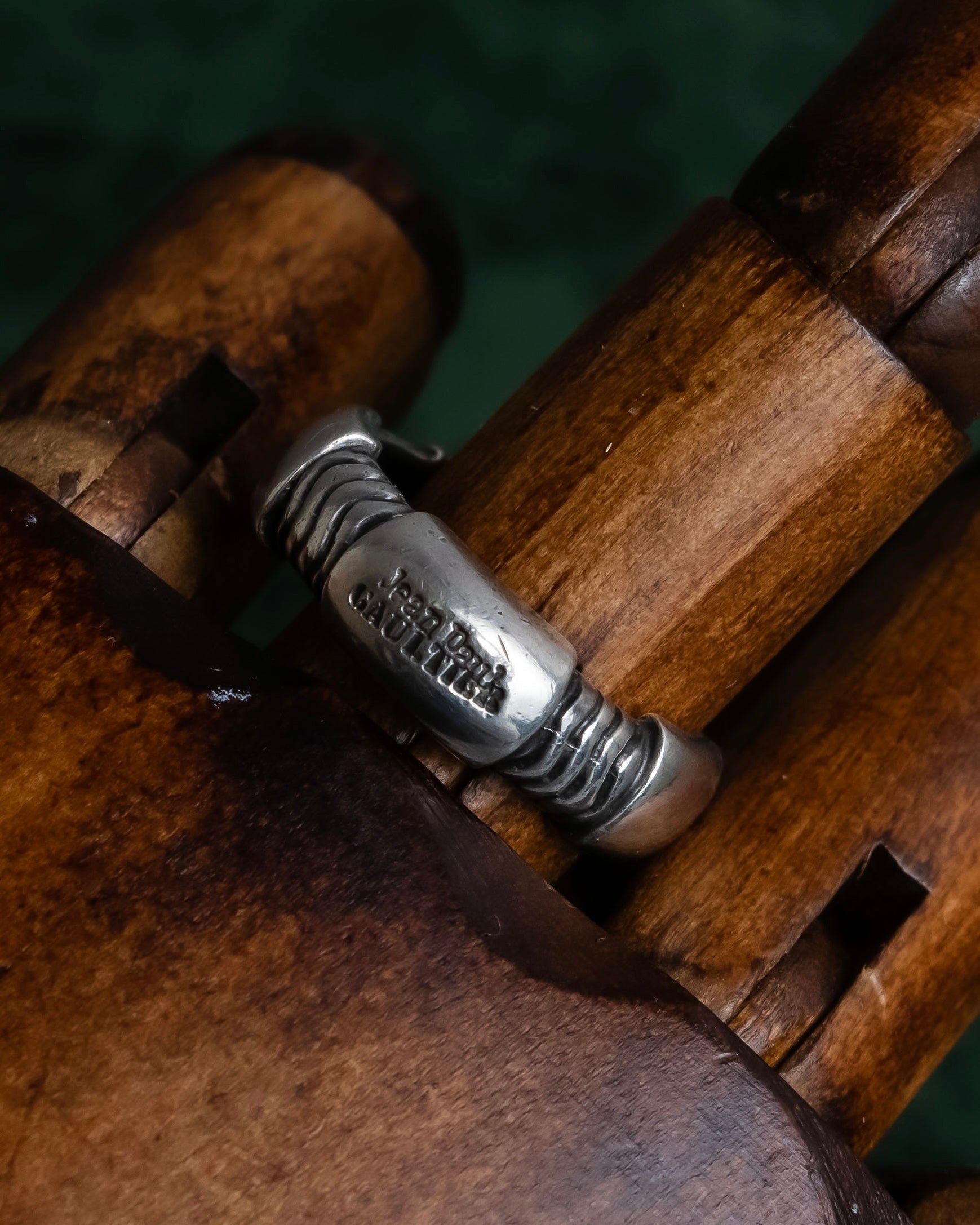 "JEAN PAUL GAULTIER" Logo engraved twisted design silver ring