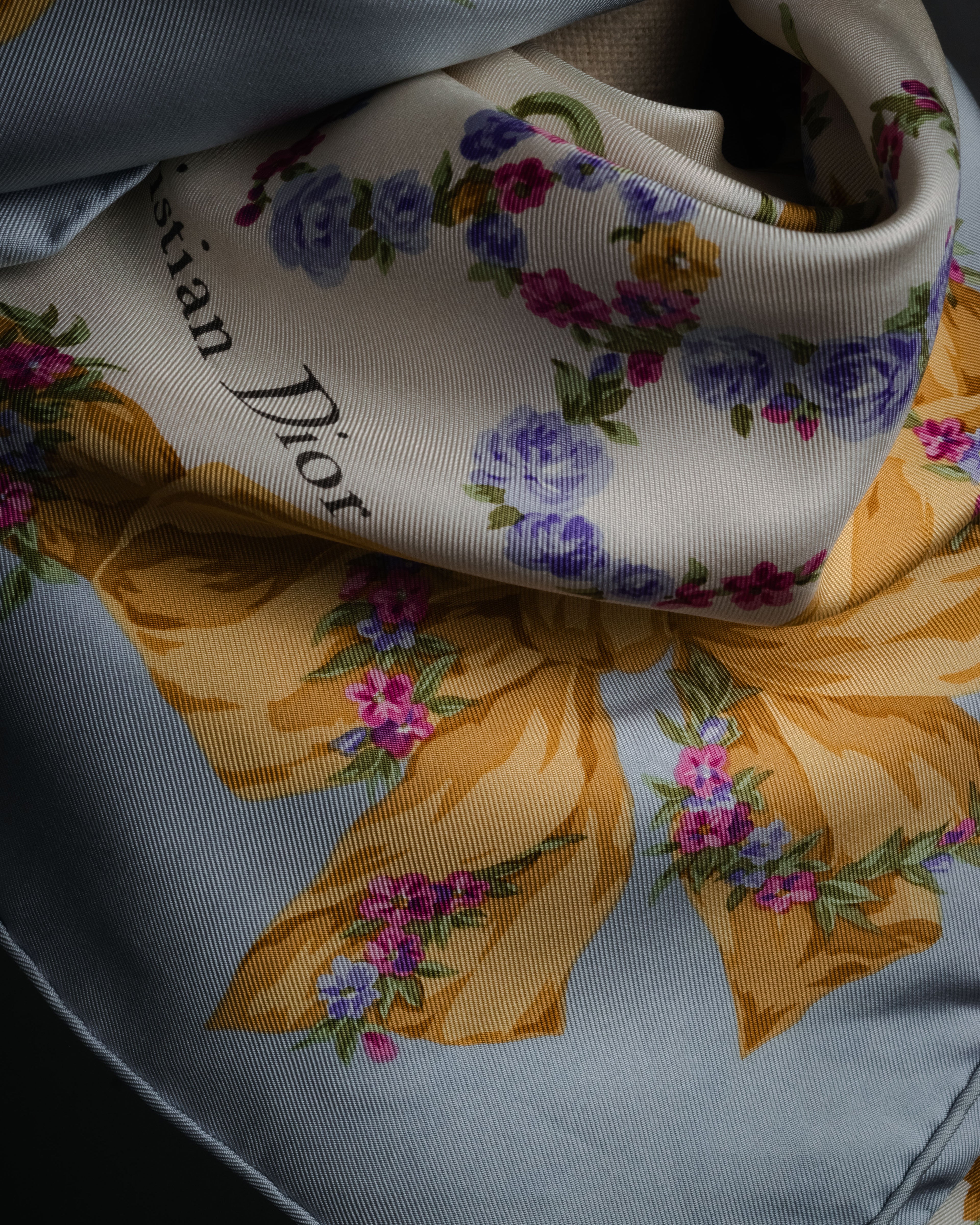 “Christian Dior” 90’s Floral logo silk scarf