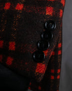 "HUGO BOSS" Plaid brushed wool tailored coat