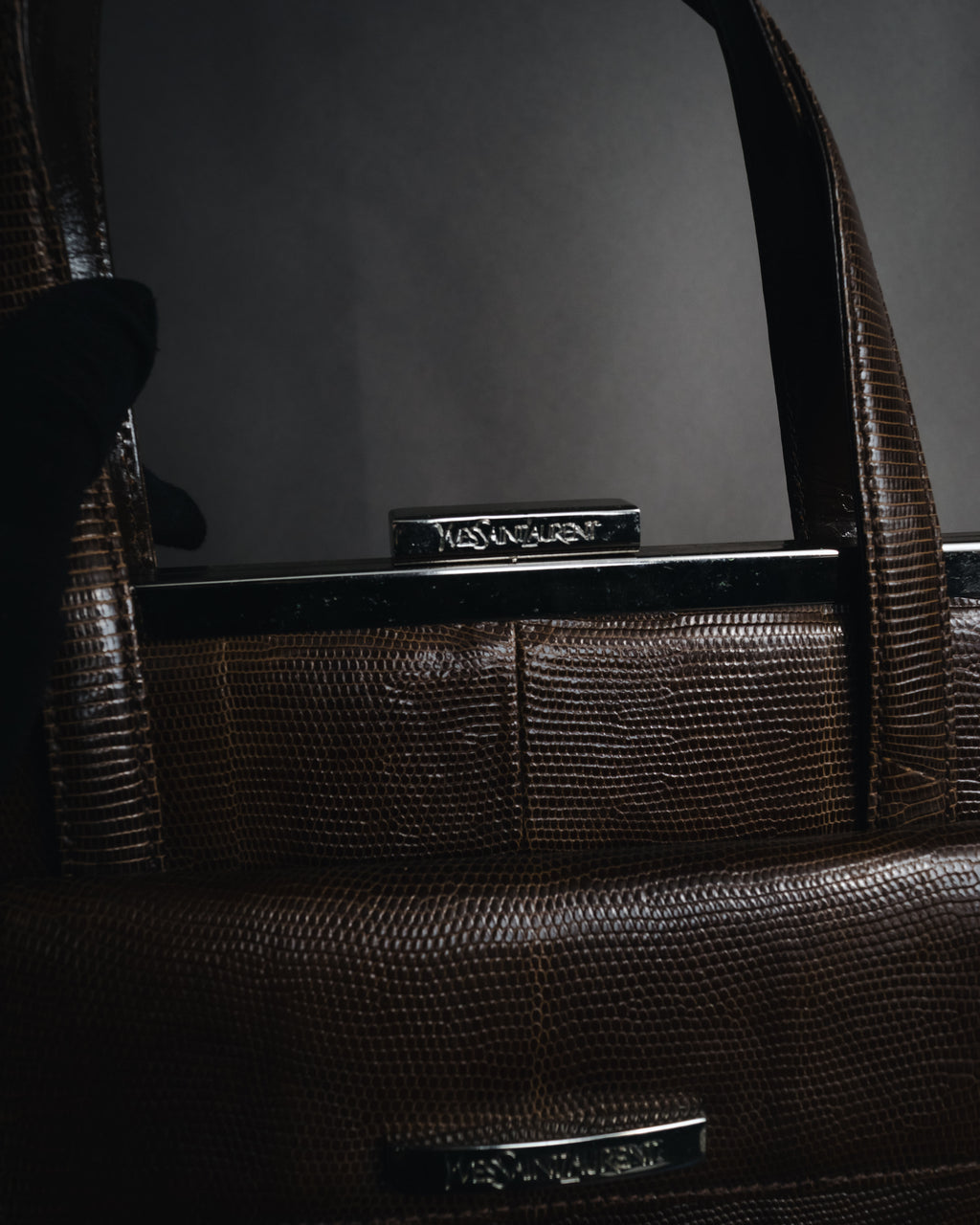 "Yves Saint Laurent" Late 80’s-90’s lizard embossed framed top handle bag