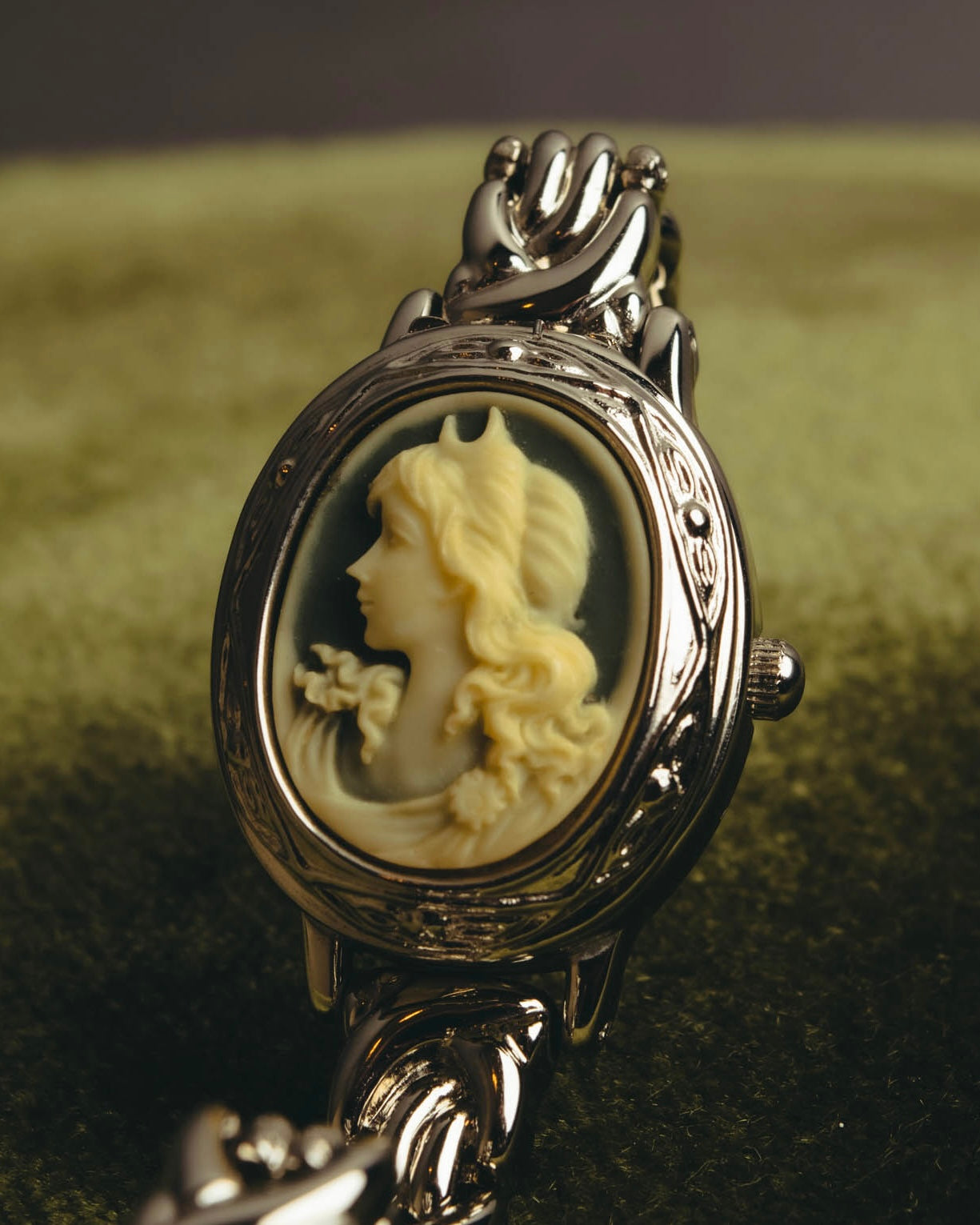 "Valentino Michelle" Vintage cameo secret quartz bracelet watch