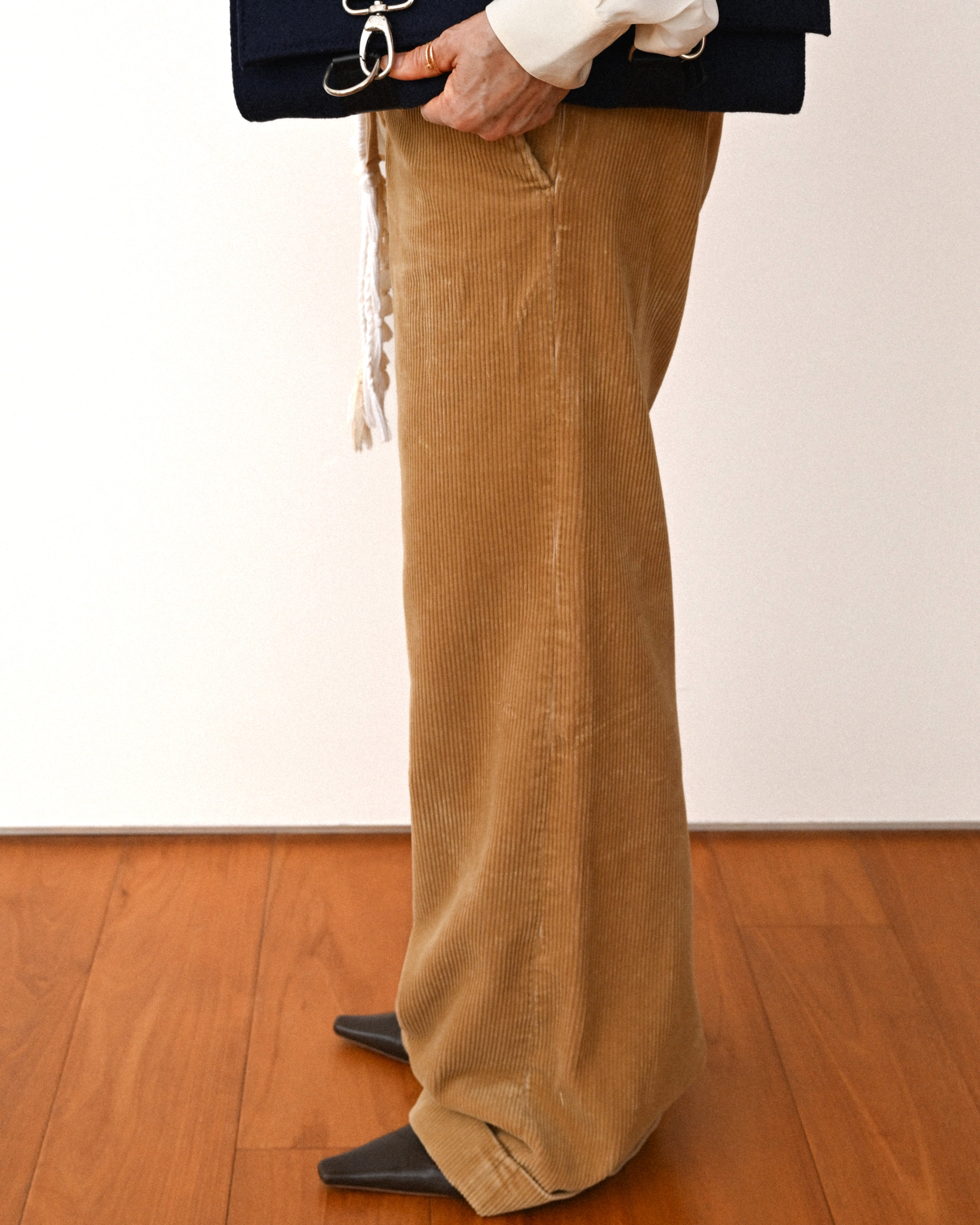 RALPH LAUREN/ Corduroy Cuffed Wide Trousers Brown