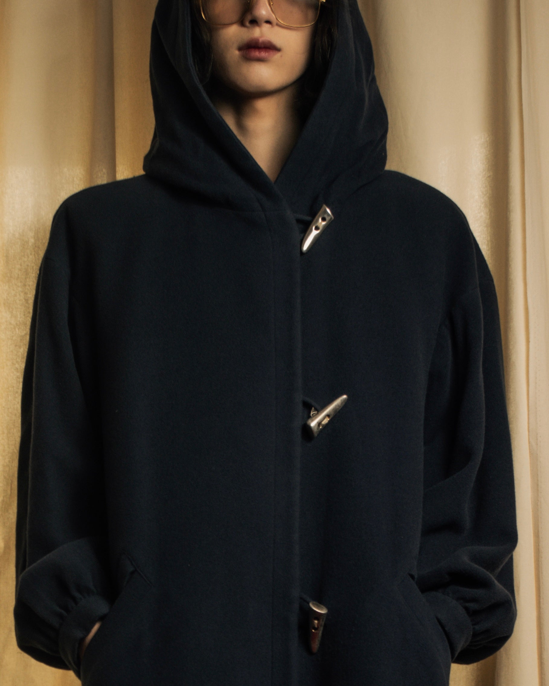 "YVES SAINT LAURENT" Metal toggle design melton wool duffel coat