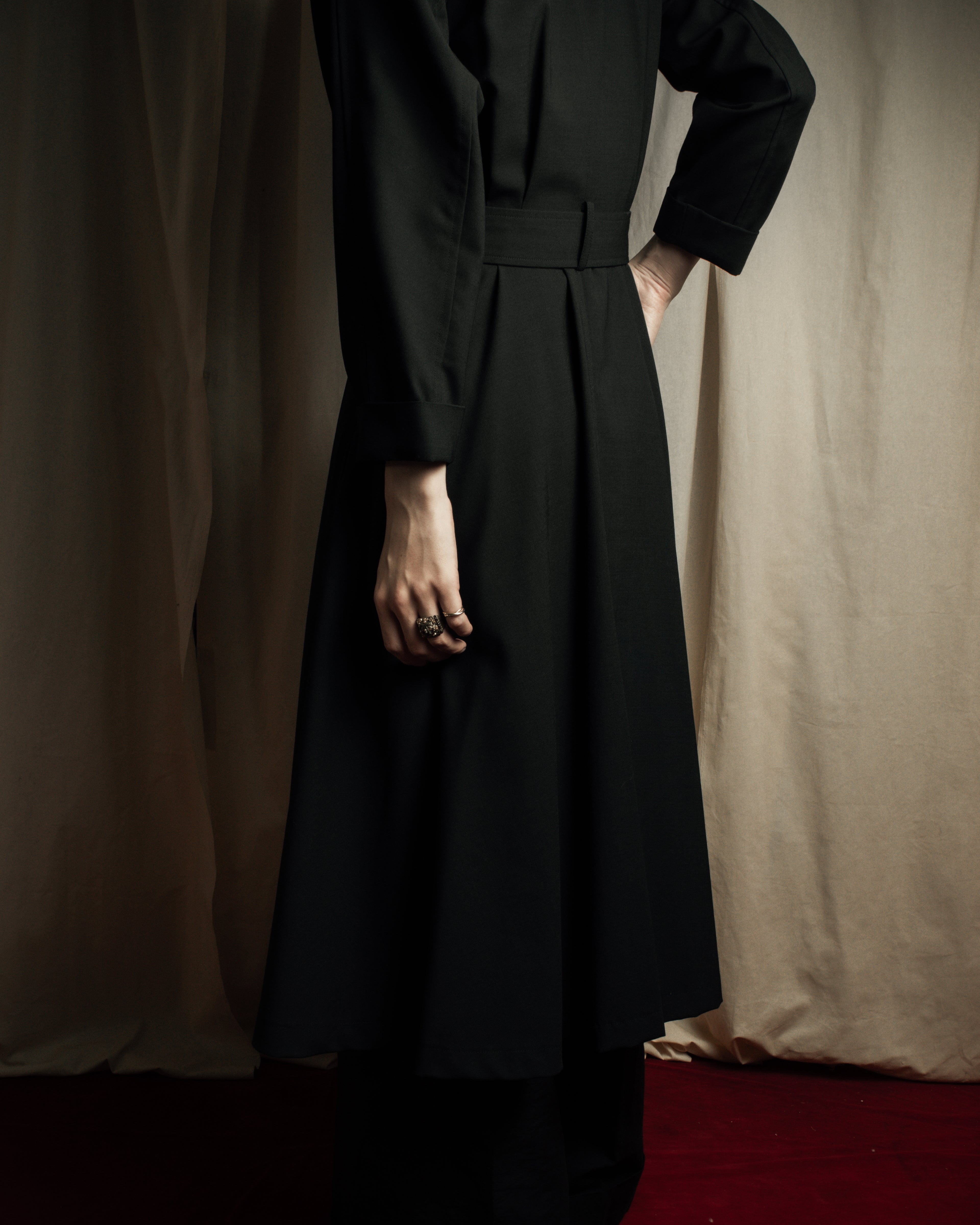 "tricot COMME des GARCONS" 90's Tailored collar belted long dress