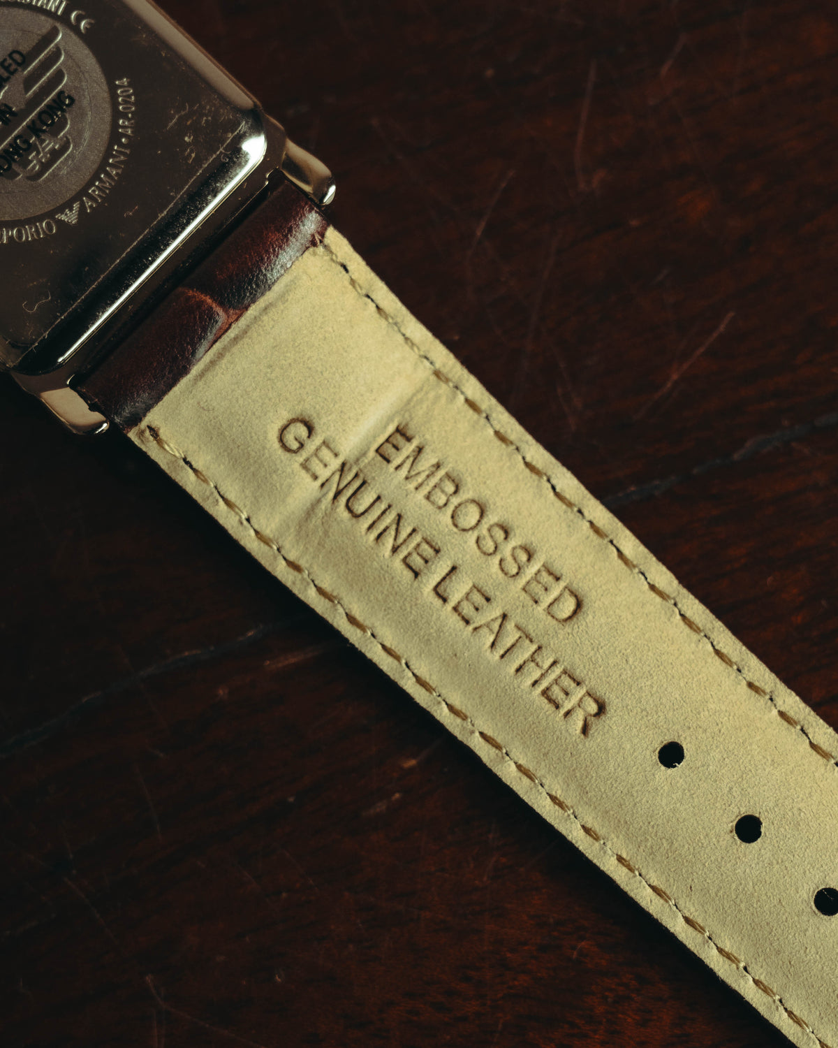 “EMPORIO ARMANI” Late 90’s-early 10’s Art deco rectangular leather strap watch