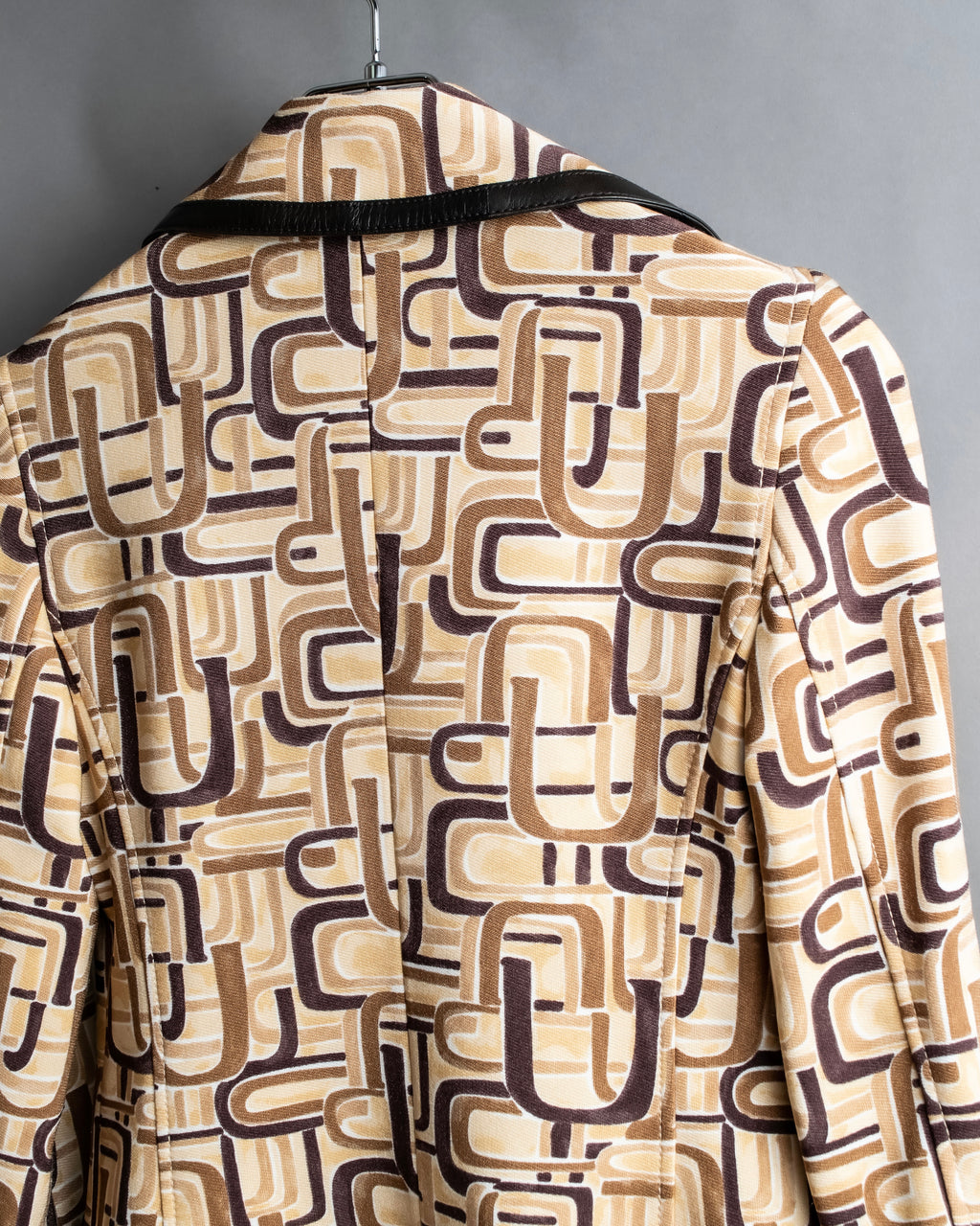 "PRADA" 1996fall Geometric pattern leather trim design mid length coat