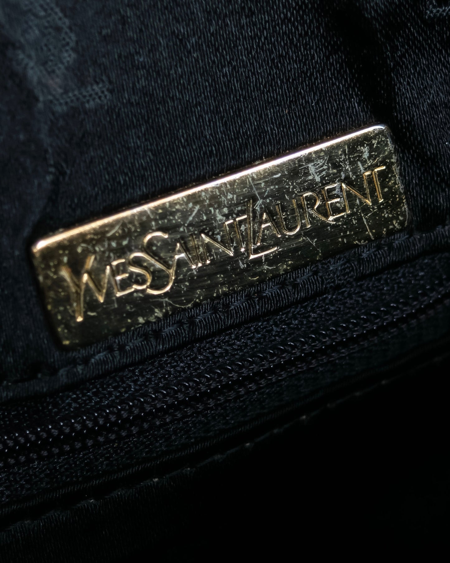 "YVES SAINT LAURENT" Logo engraved bicolor leather boston bag