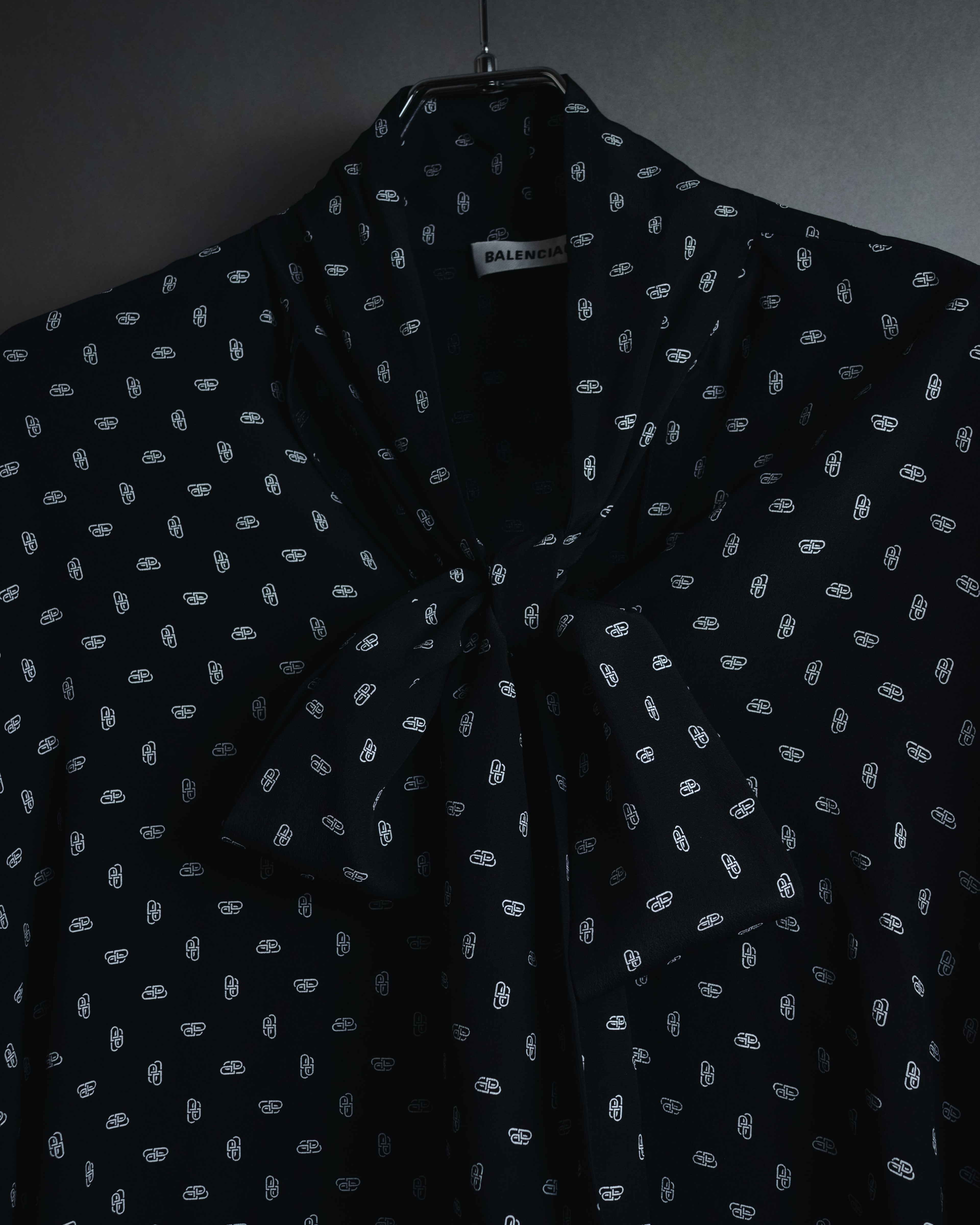 "BALENCIAGA" All-over Logo Bow-Tie Blouse