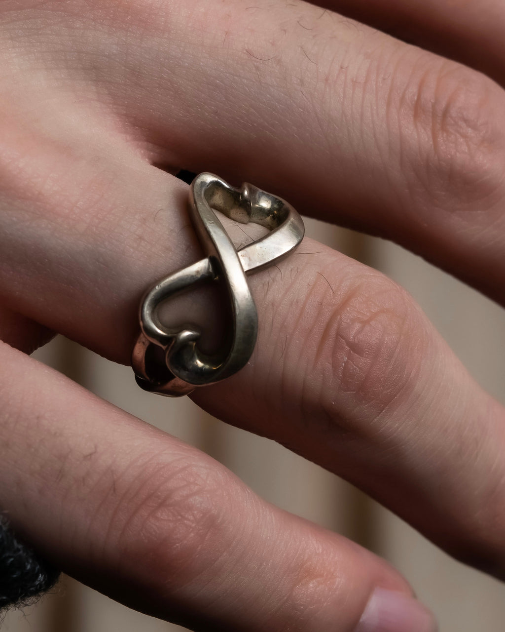 "Tiffany&Co" Double loving heart design silver ring