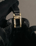 "Salvatore Ferragamo" 90's-00's Croc embossed leather shoulder bag