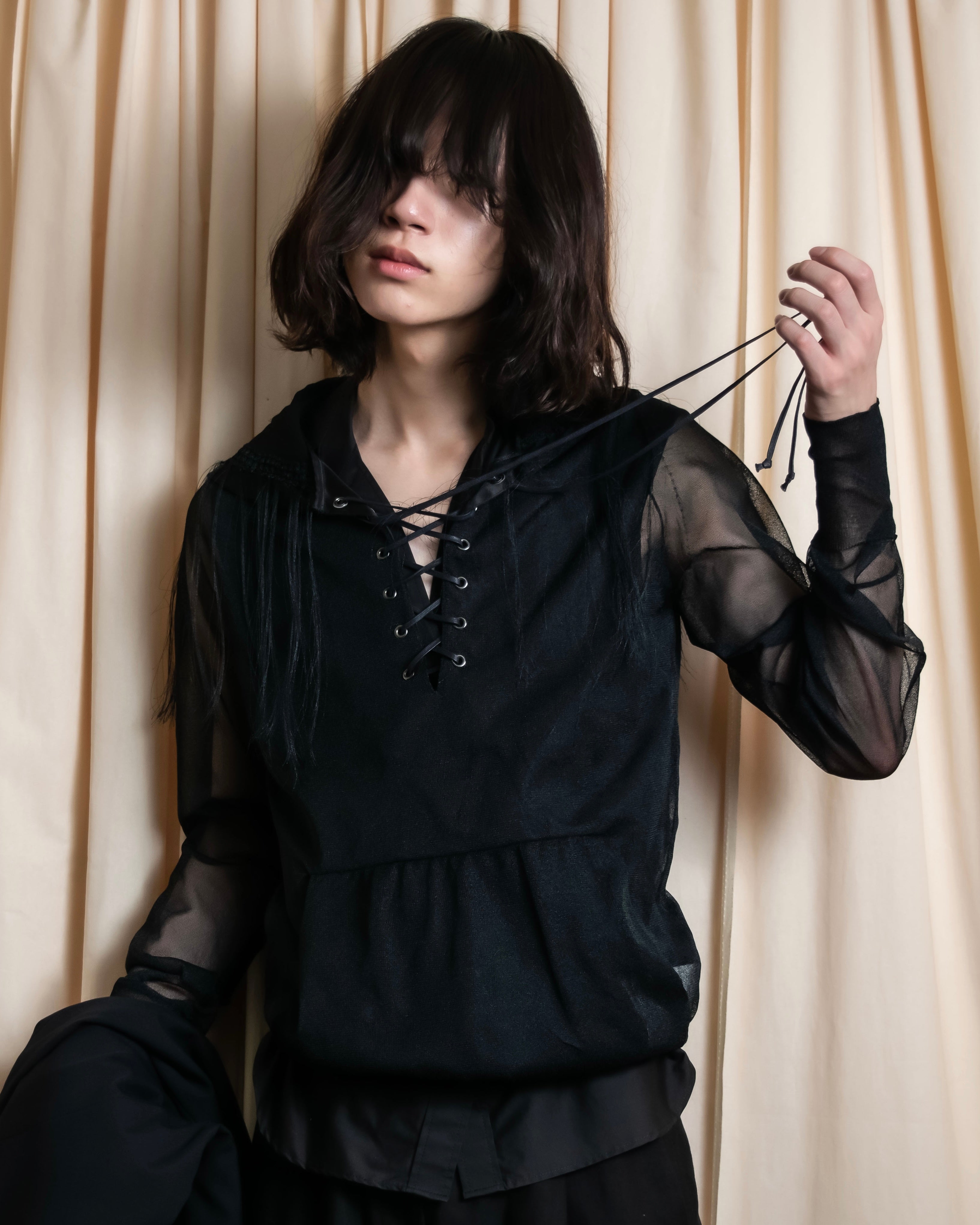 "sacai" Wig design sheer hooded pullover