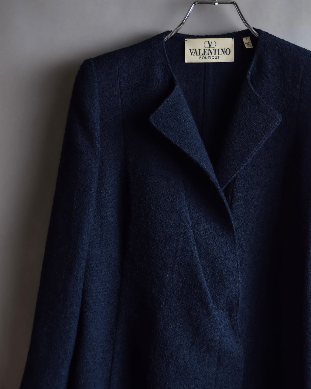"VALENTINO" Wool boucle concealed front tailored jacket