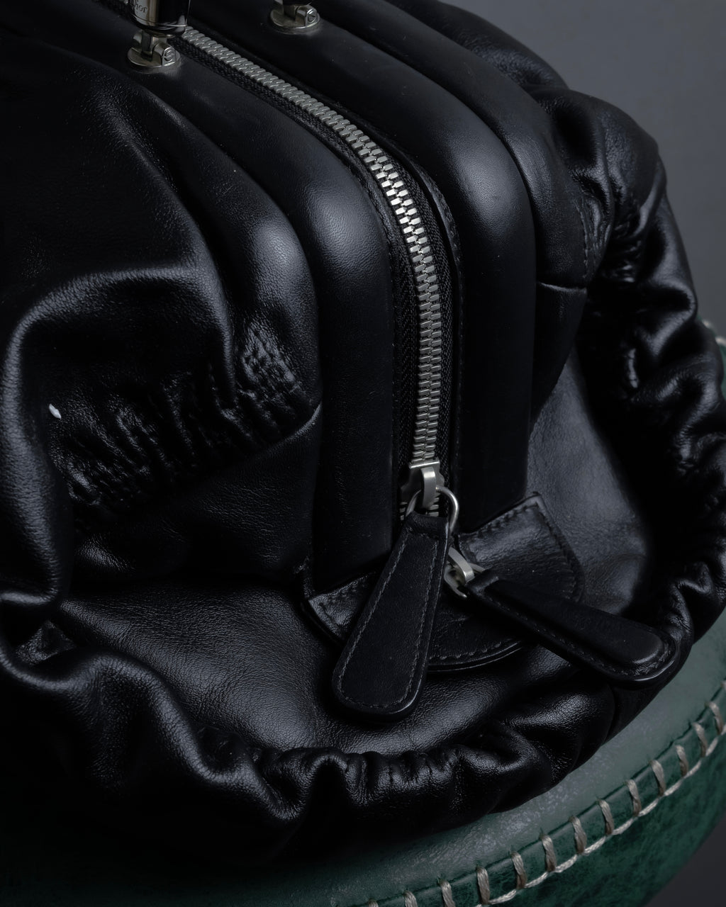 "Christian Dior" CD motif charm design gathered leather hand bag