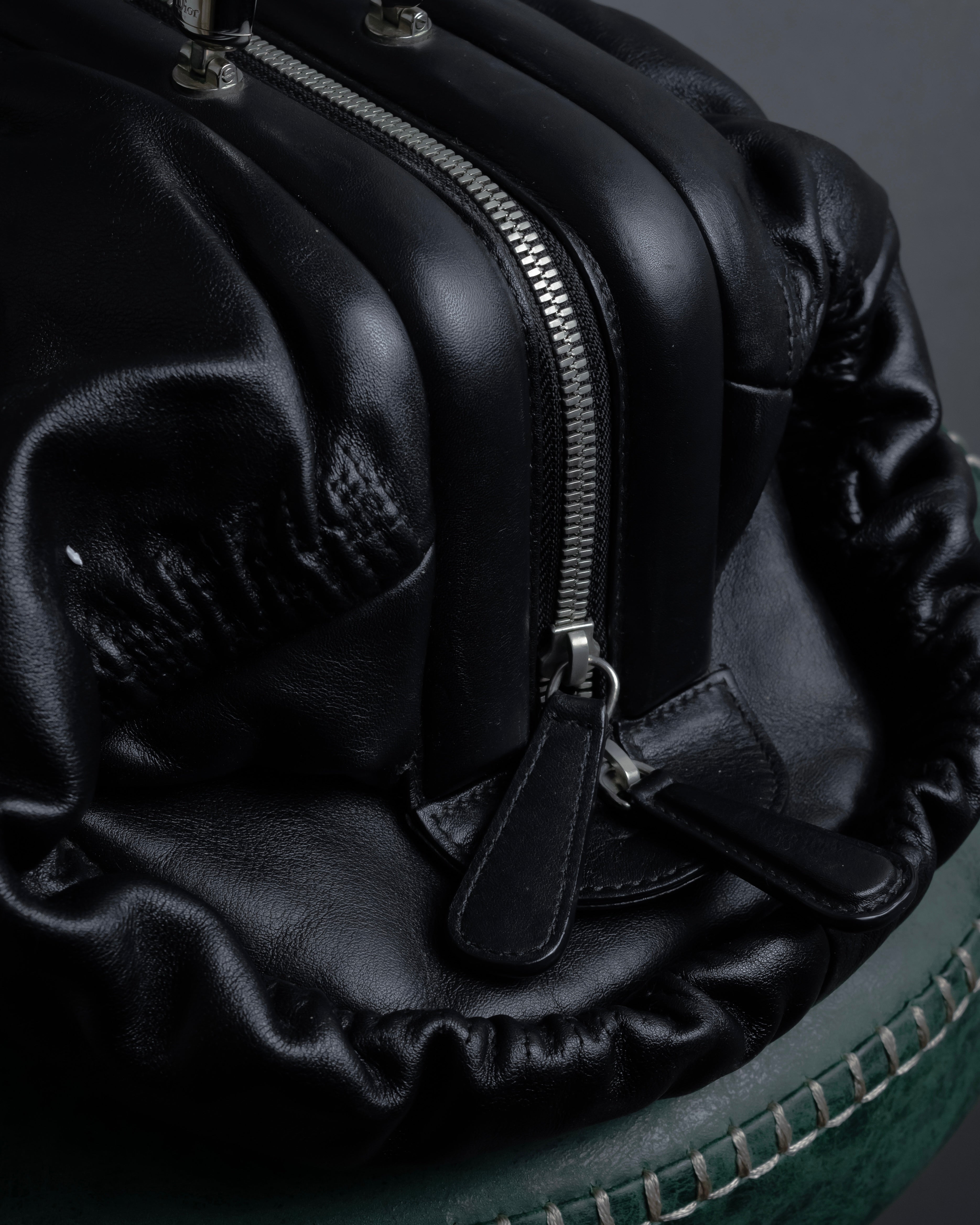 "Christian Dior" CD motif charm design gathered leather hand bag