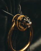 -SPECIAL- "Gucci" 80's Vintage tiger head leather draping shoulder bag with crest charm