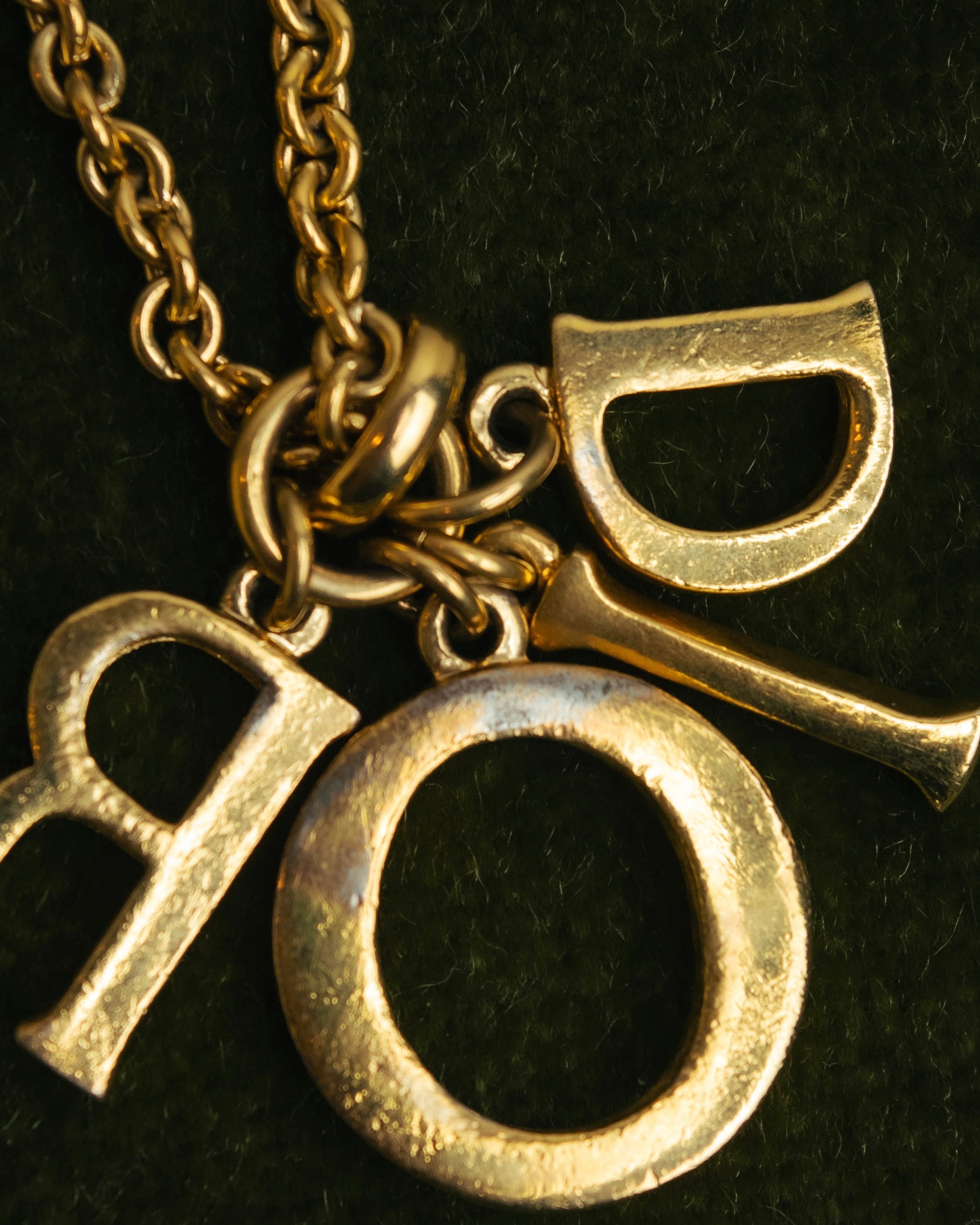 "Christian Dior" 90's-00's Gold tone logo charm necklace