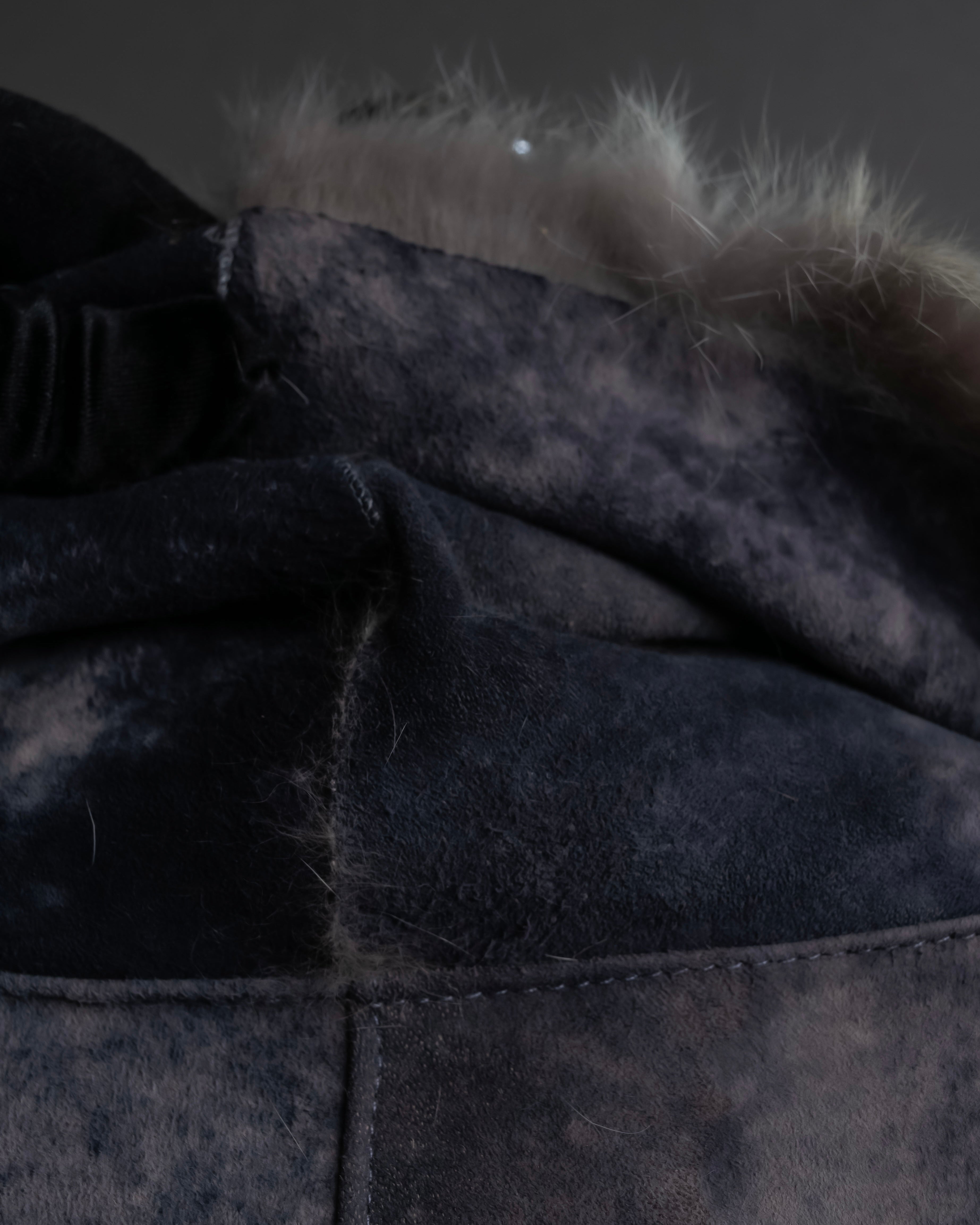 Fur switching design suede long coat