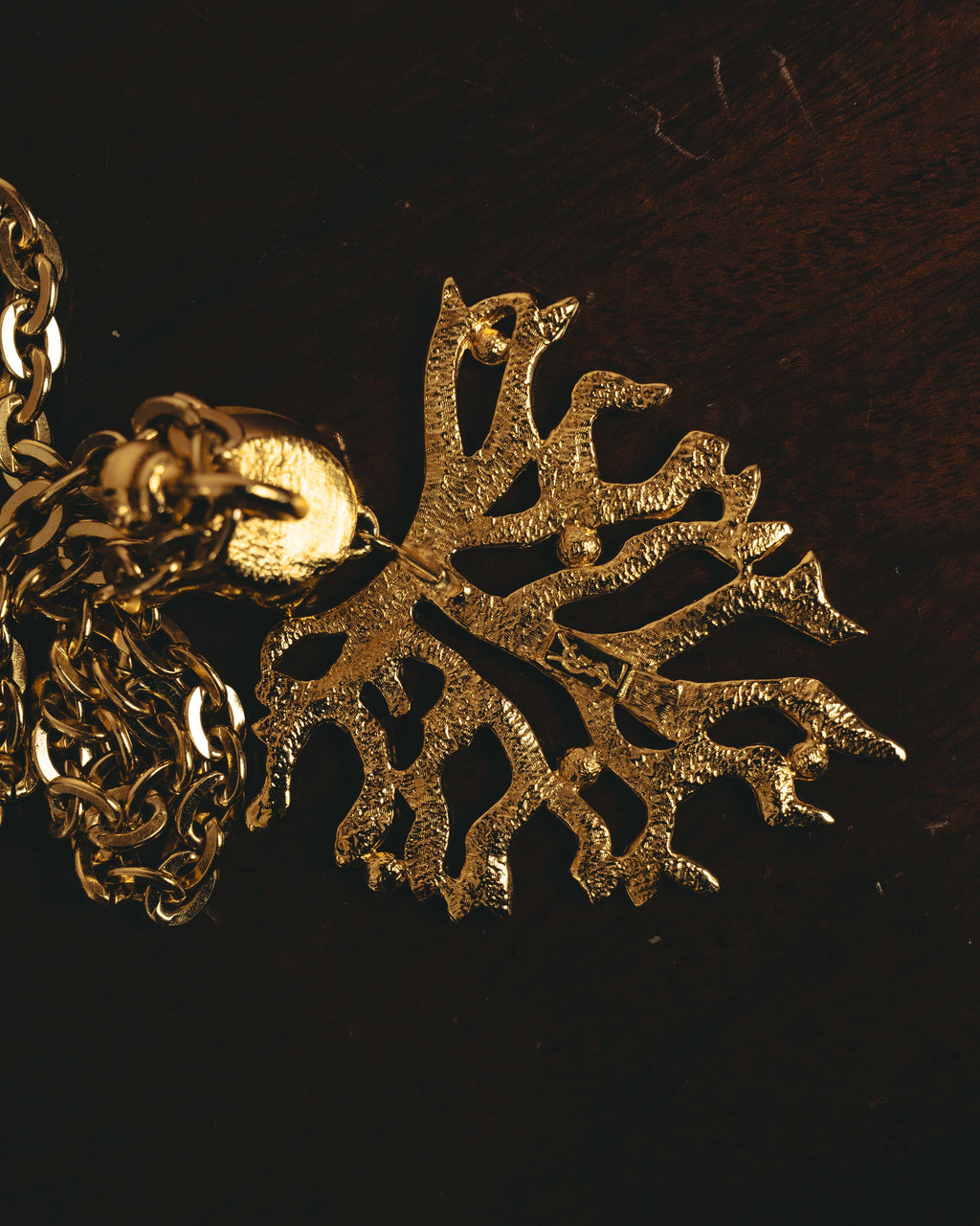 -SPECIAL- "Yves Saint Laurent" 90's-00's Sculptural coral motif crystal pendant necklace