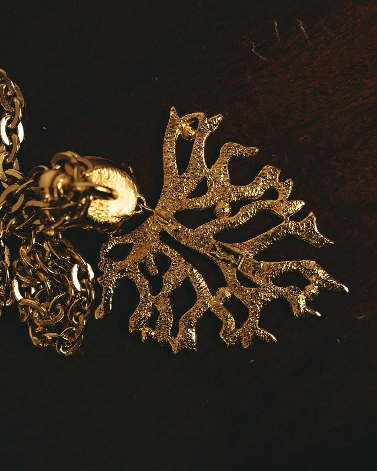 -SPECIAL- "Yves Saint Laurent" 90's-00's Sculptural coral motif crystal pendant necklace