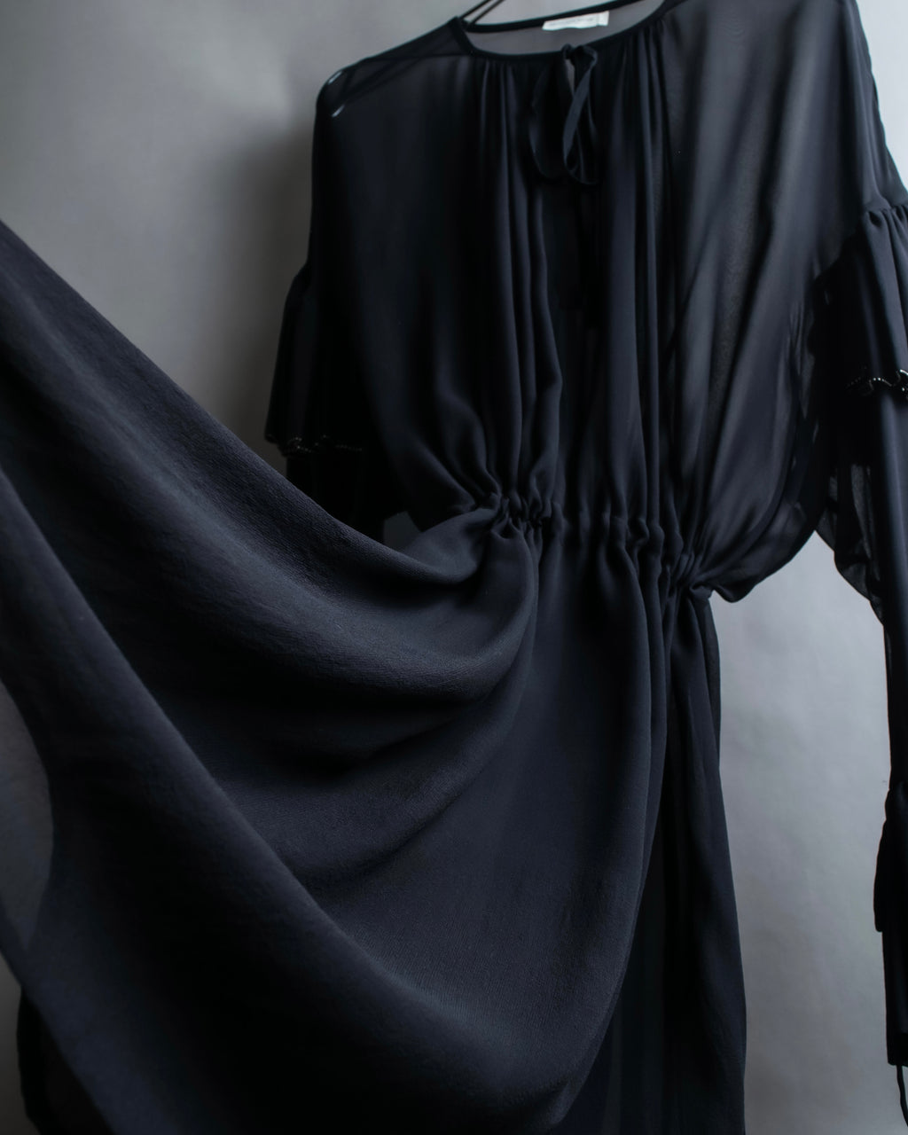 "DRIES VAN NOTTEN" Gather tiered design sheer black dress