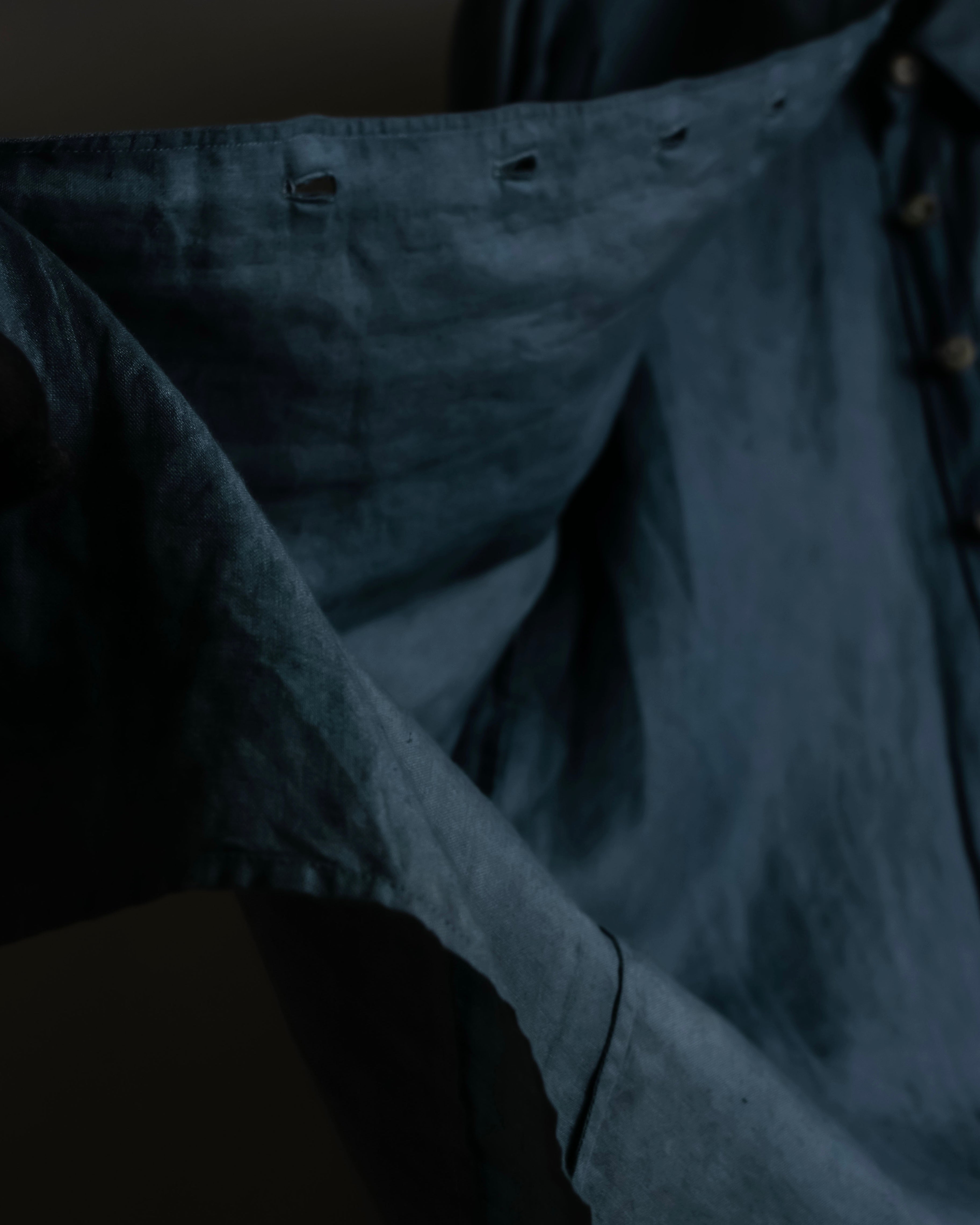 "HERMES" 90's Military detail linen long shirt dress