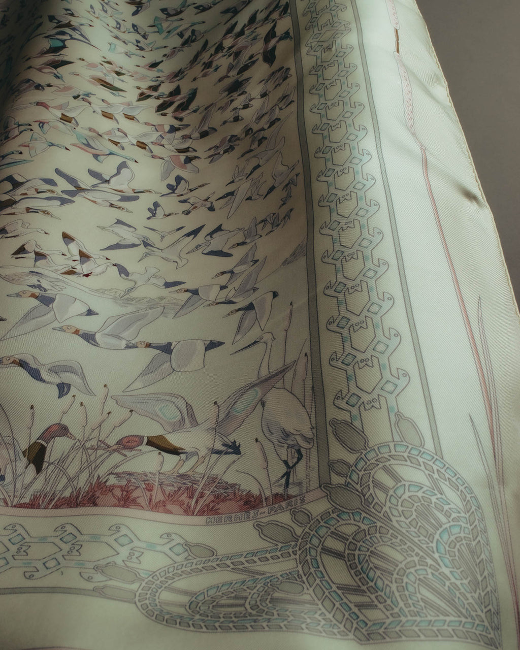 "Hermès" 00's Pastel bird print silk scarf