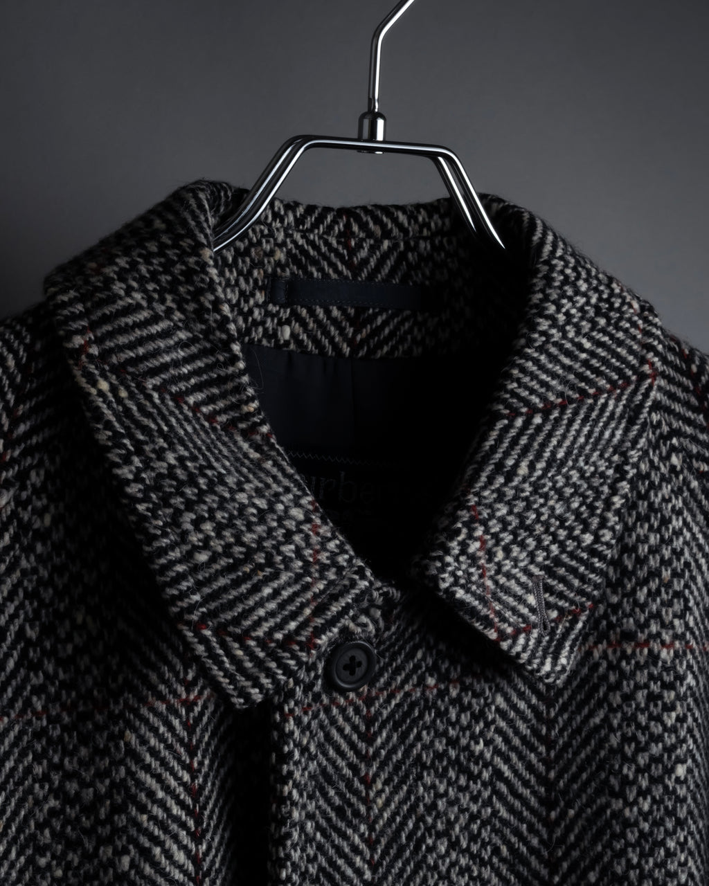 "BURBERRYS" British tweed fly front stand collar coat