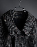 "BURBERRYS" British tweed fly front stand collar coat