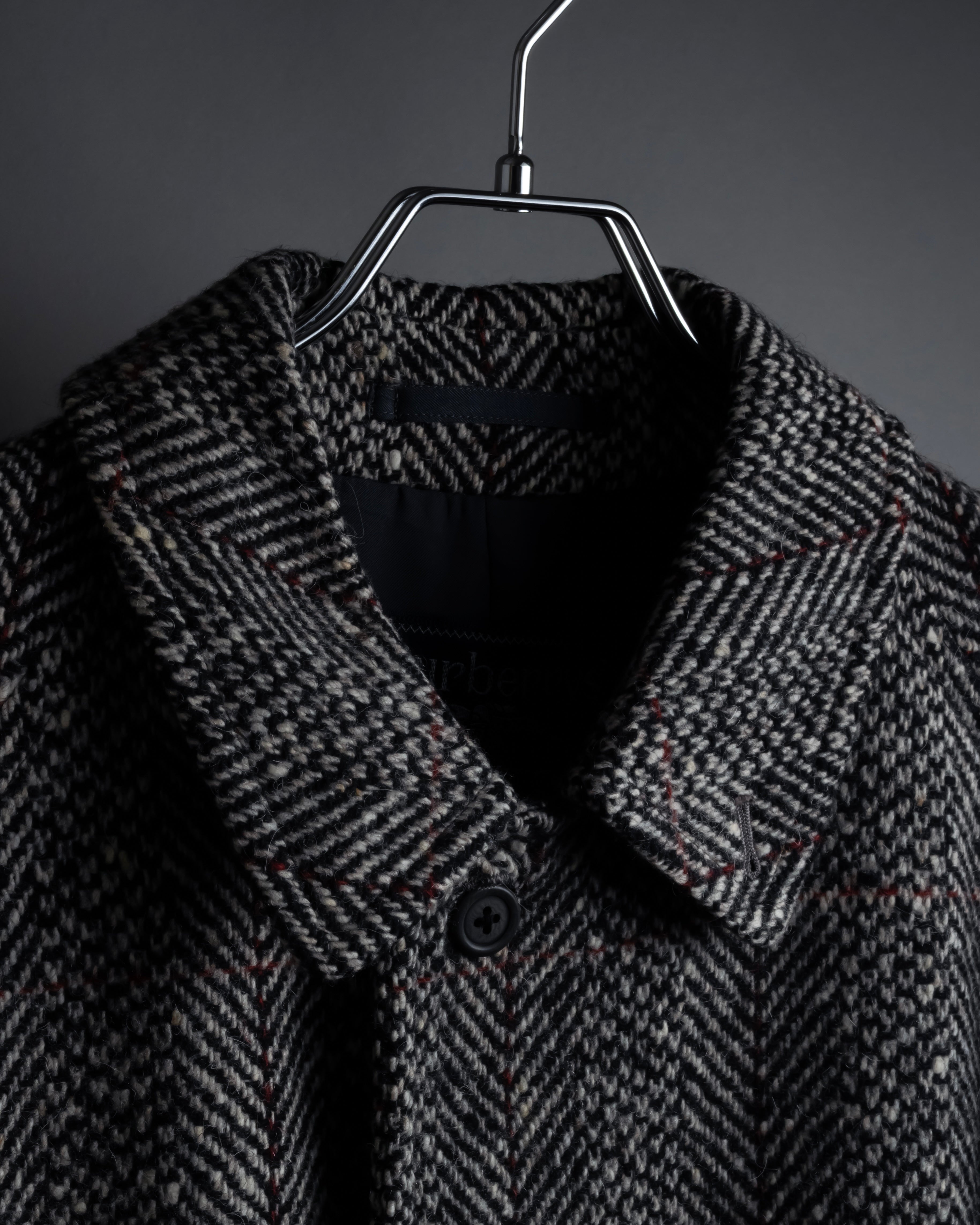 "BURBERRYS" British tweed fly front stand collar coat