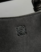 "LOEWE" Harness design logo engraved suede leather hand bag