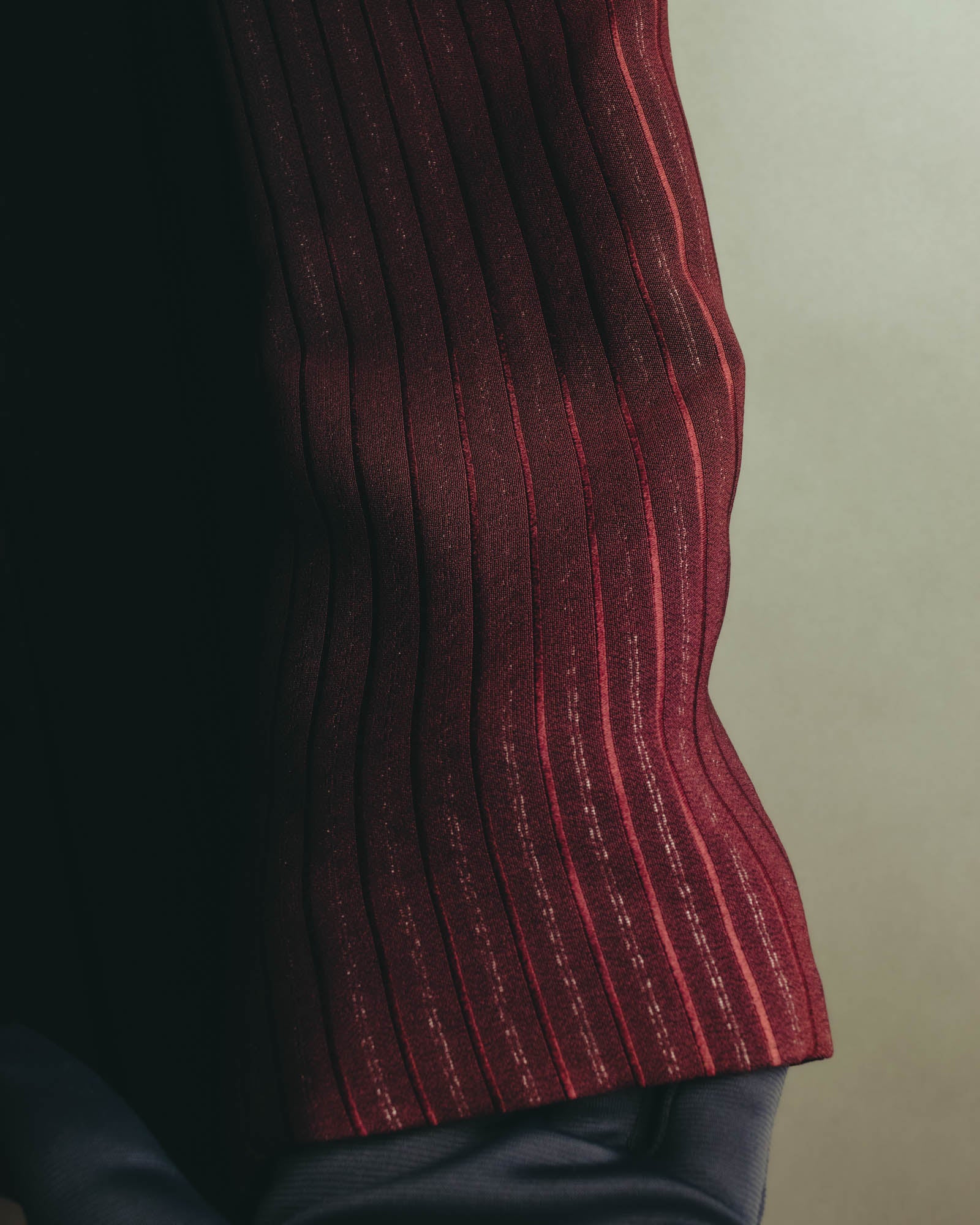 -SPECIAL- “Yves Saint Laurent“ 80's-90's Swiss fabric lurex stripe collarless long jacket