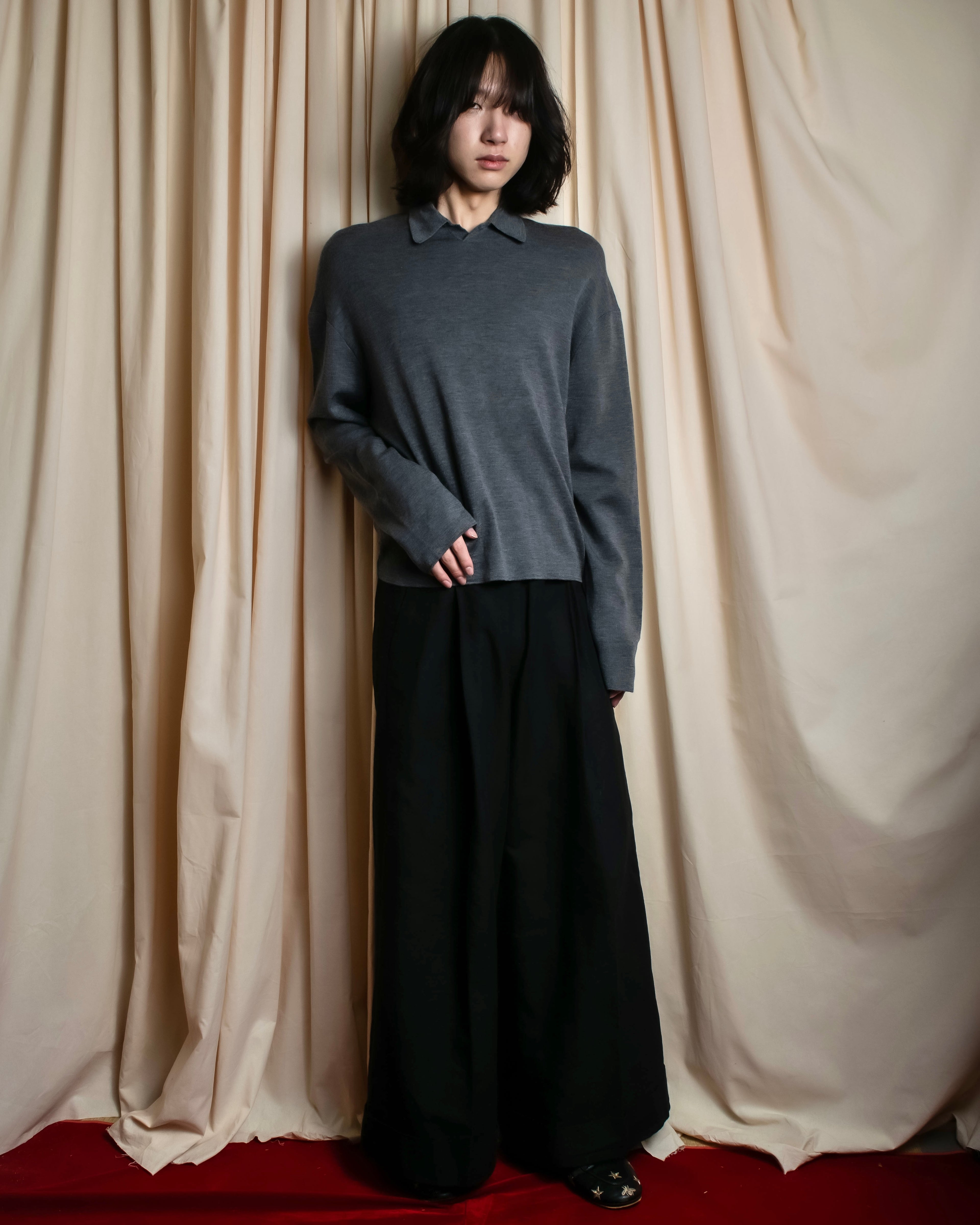 "JIL SANDER" Polo collar design wool knit pullover