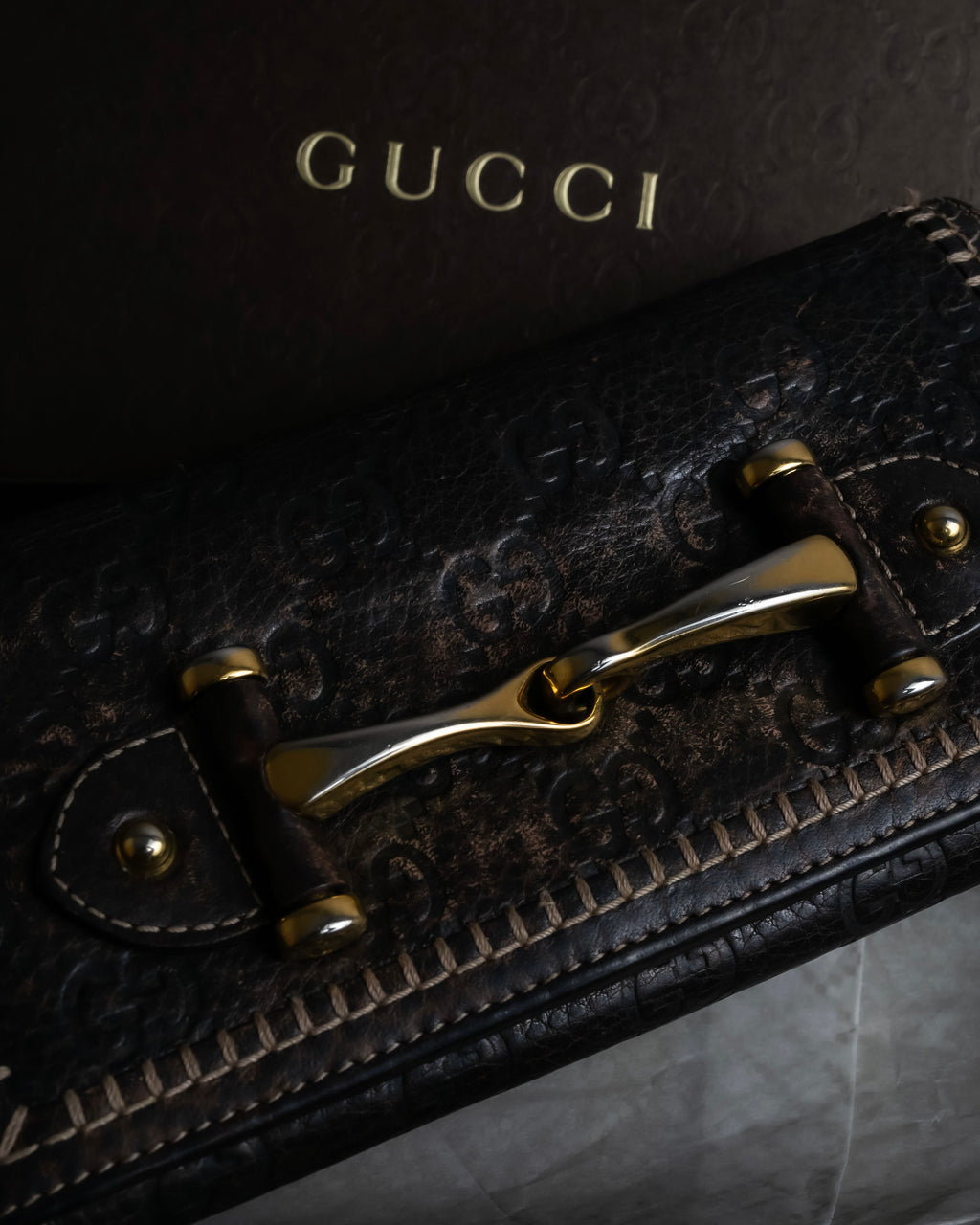 "GUCCI" GG mark embossed leather horsebit long wallet