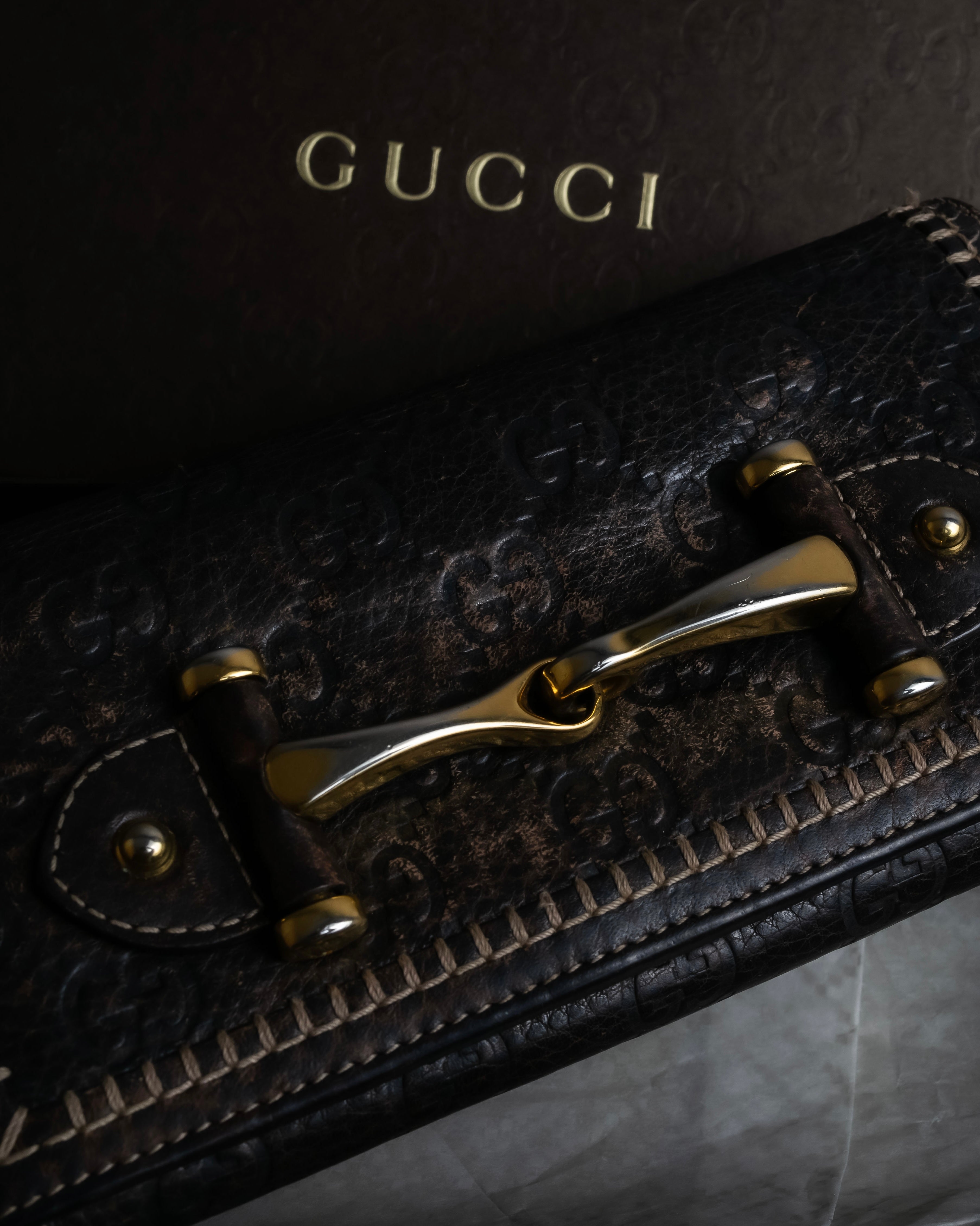 "GUCCI" GG mark embossed leather horsebit long wallet