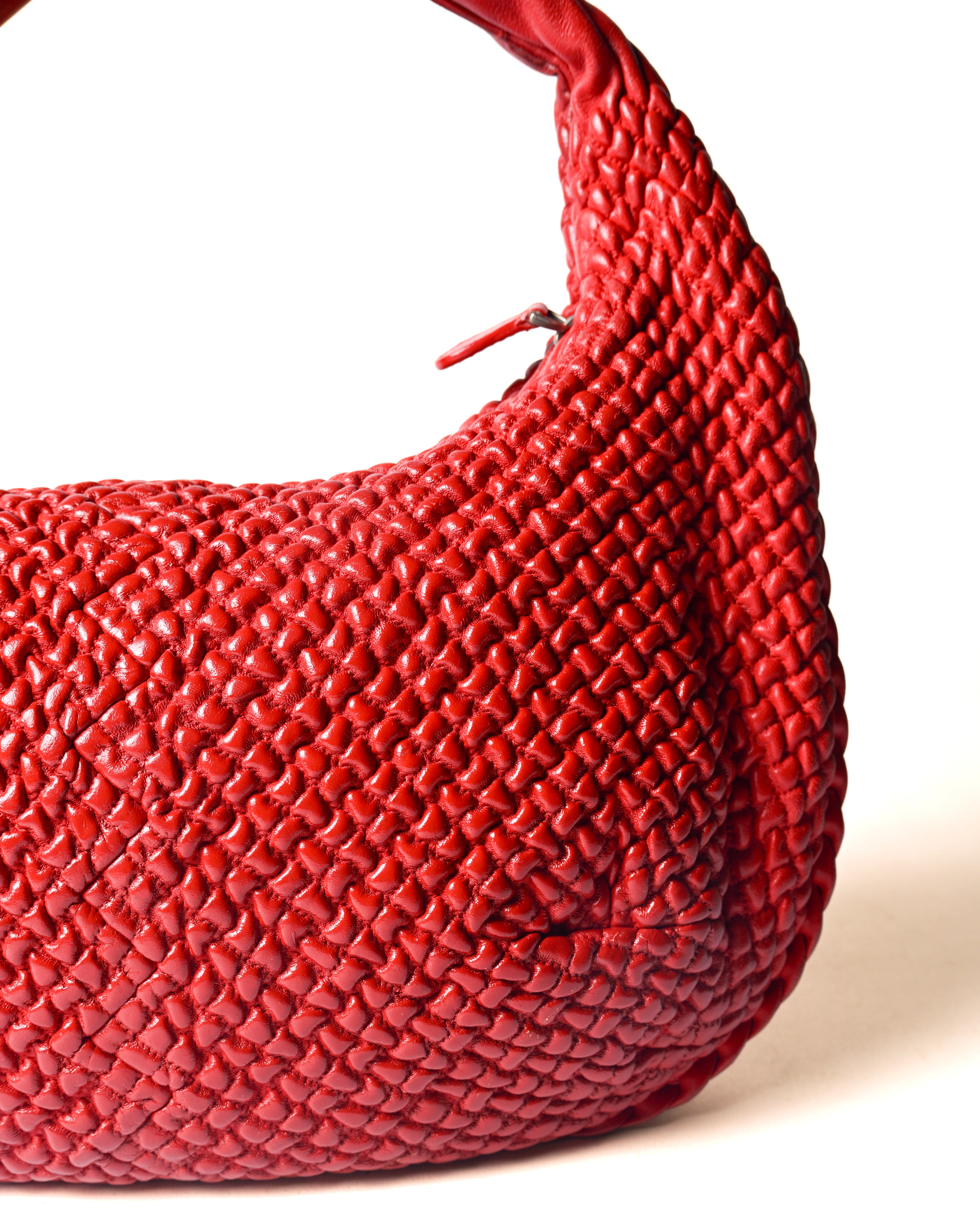 BOTTEGA VENETA/ Leather Hobo Shoulder Bag Red