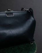 "JEAN PAUL GAULTIER" Logo engraved clasp frame 2way leather bag